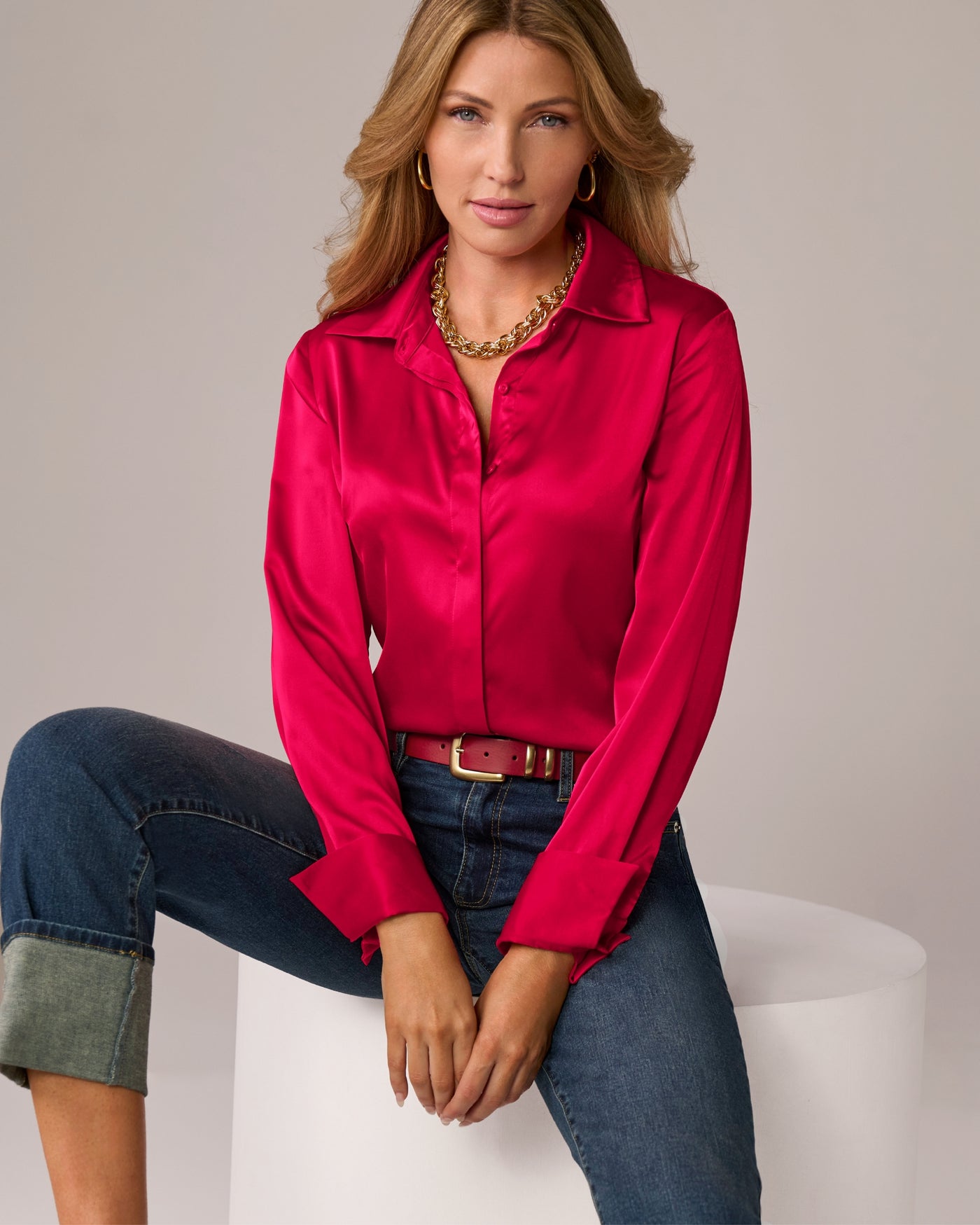 Modern Buckle Hardware Belt Red