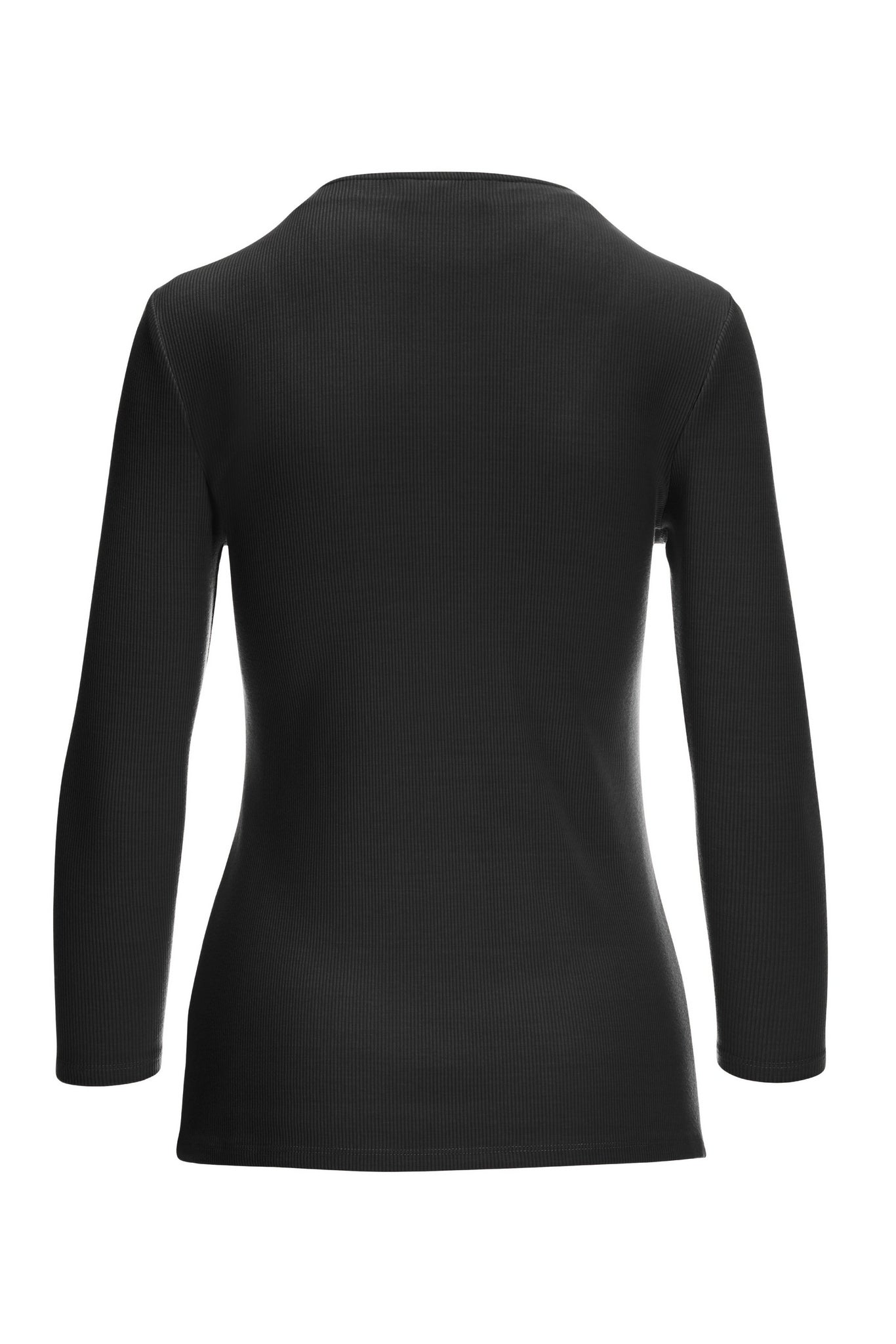 Ribbed Zip-Front Three-Quarter Sleeve Knit Top Black