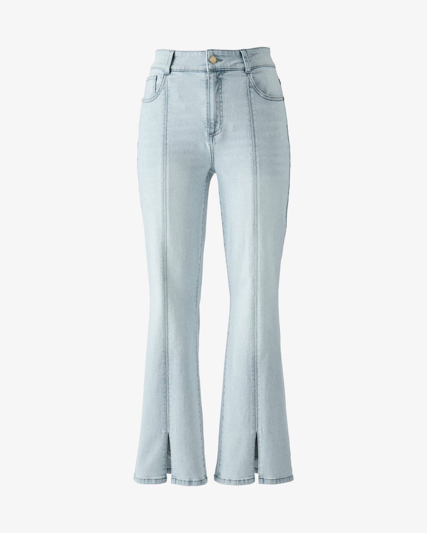Cropped 5 Pocket Front Slit Jean Light Wash Denim
