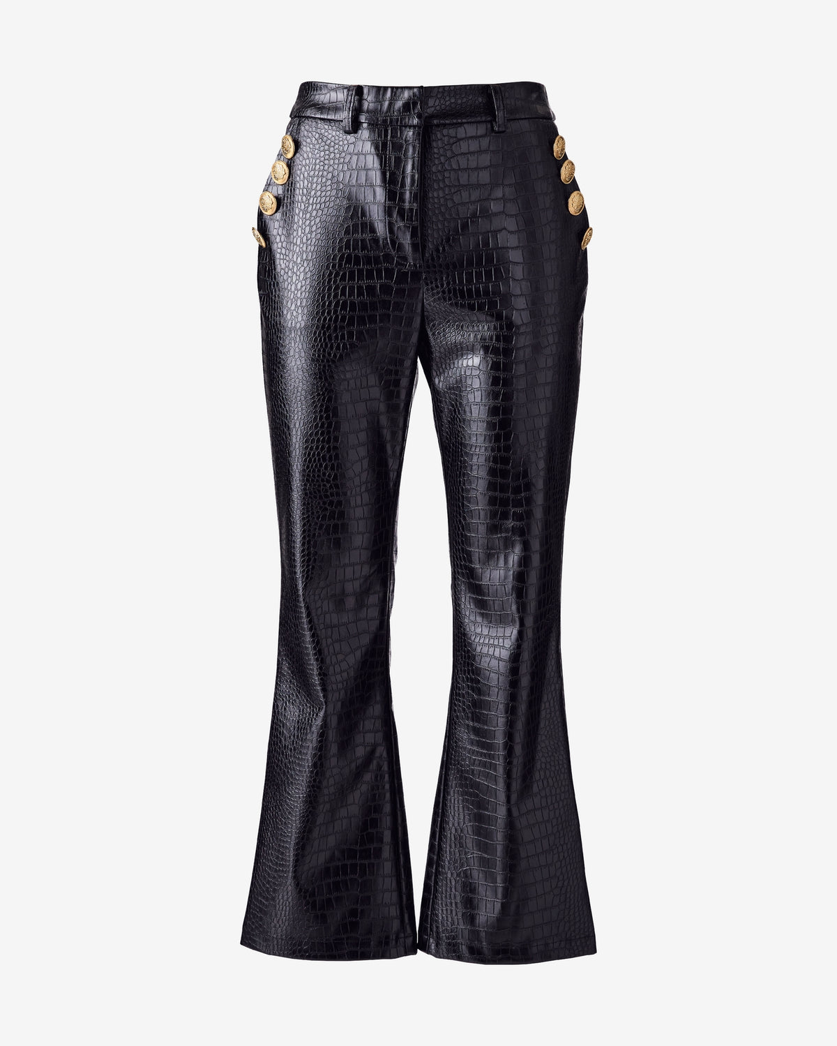 Faux Croc Kick Flair with Crest Button Detail Black