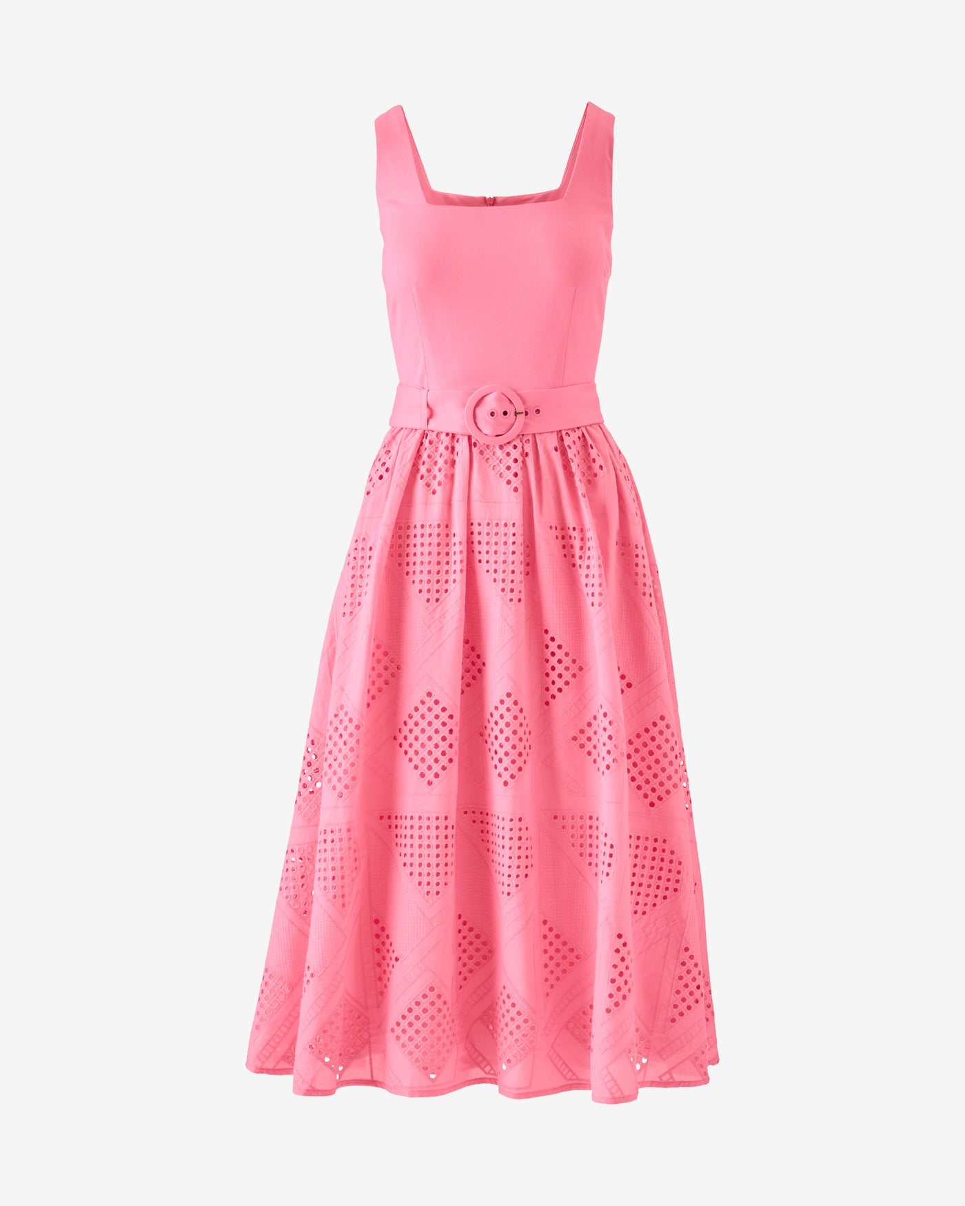 Belted Novelty Eyelet Midi Dress Sachet Pink