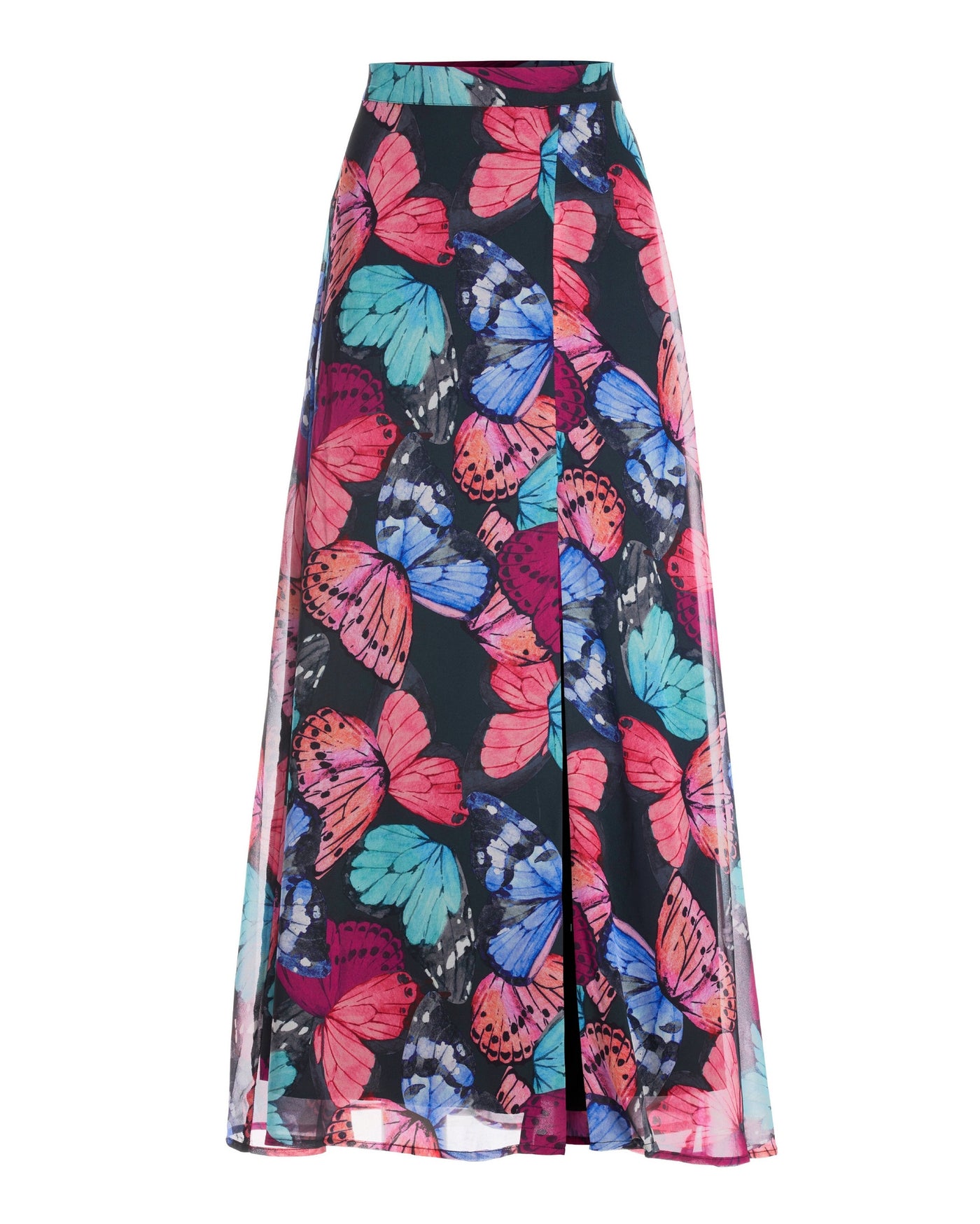Butterfly Chiffon-Print Maxi Skirt Black Multi