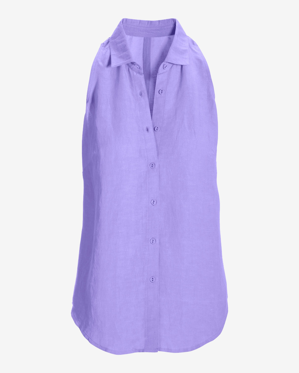 Linen Sleeveless Button-Front Shirt Lavender