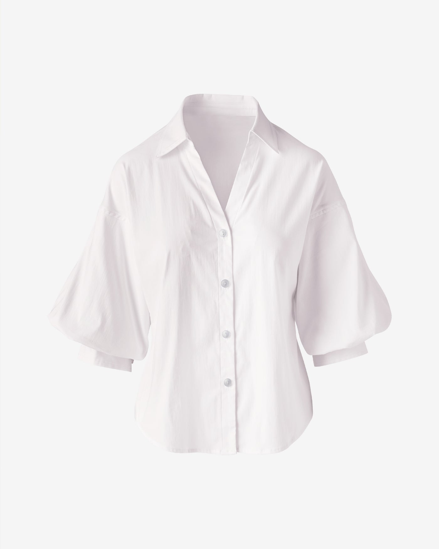 Poplin Puff Sleeve Button Up Shirt Pure White