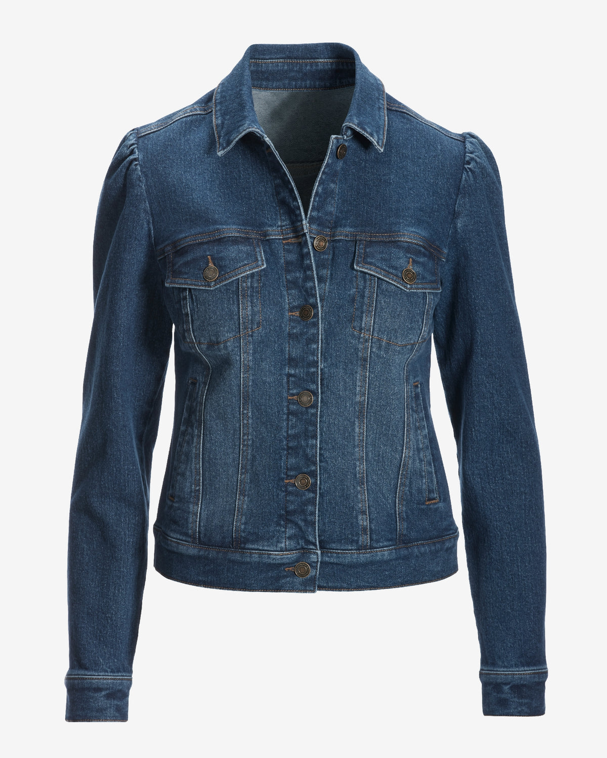 Stretch Denim Puff Sleeve Jacket Medium Wash