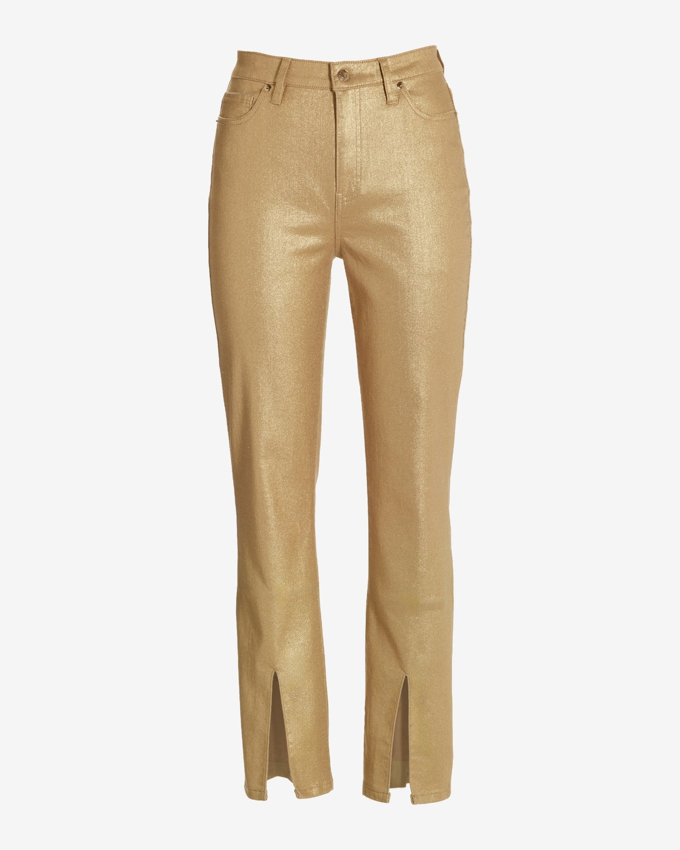 Newport High Rise Slit Front Coated Slim Straight Jean Gold