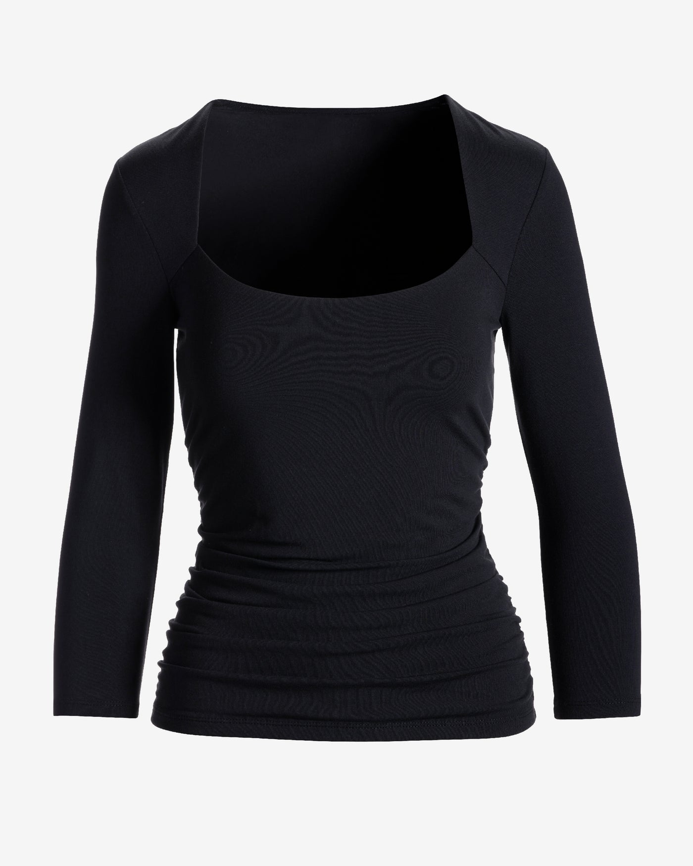 So Sexy Ruched 3/4 Sleeve Scoop Neck Top Proper Black