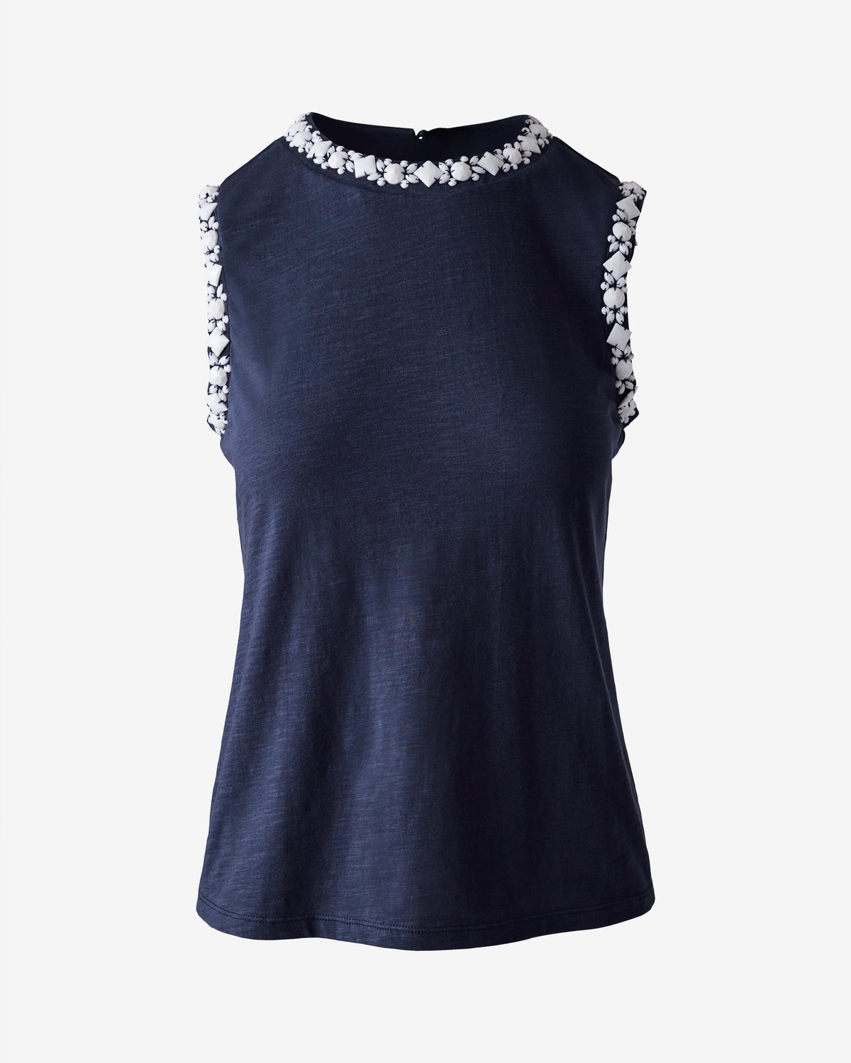 Sleeveless Knit Top with Trim Navy
