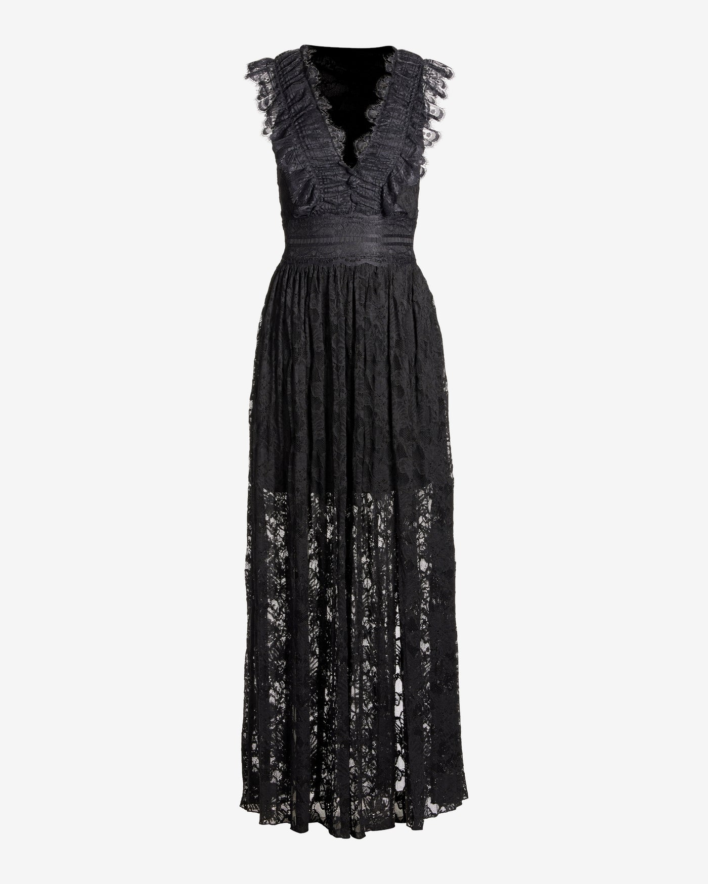 Delicate Lace Slit Front Maxi Dress Black