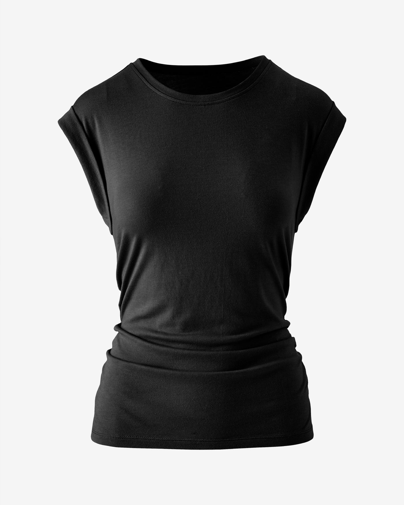 Crew Neck Shirred T- Shirt Proper Black