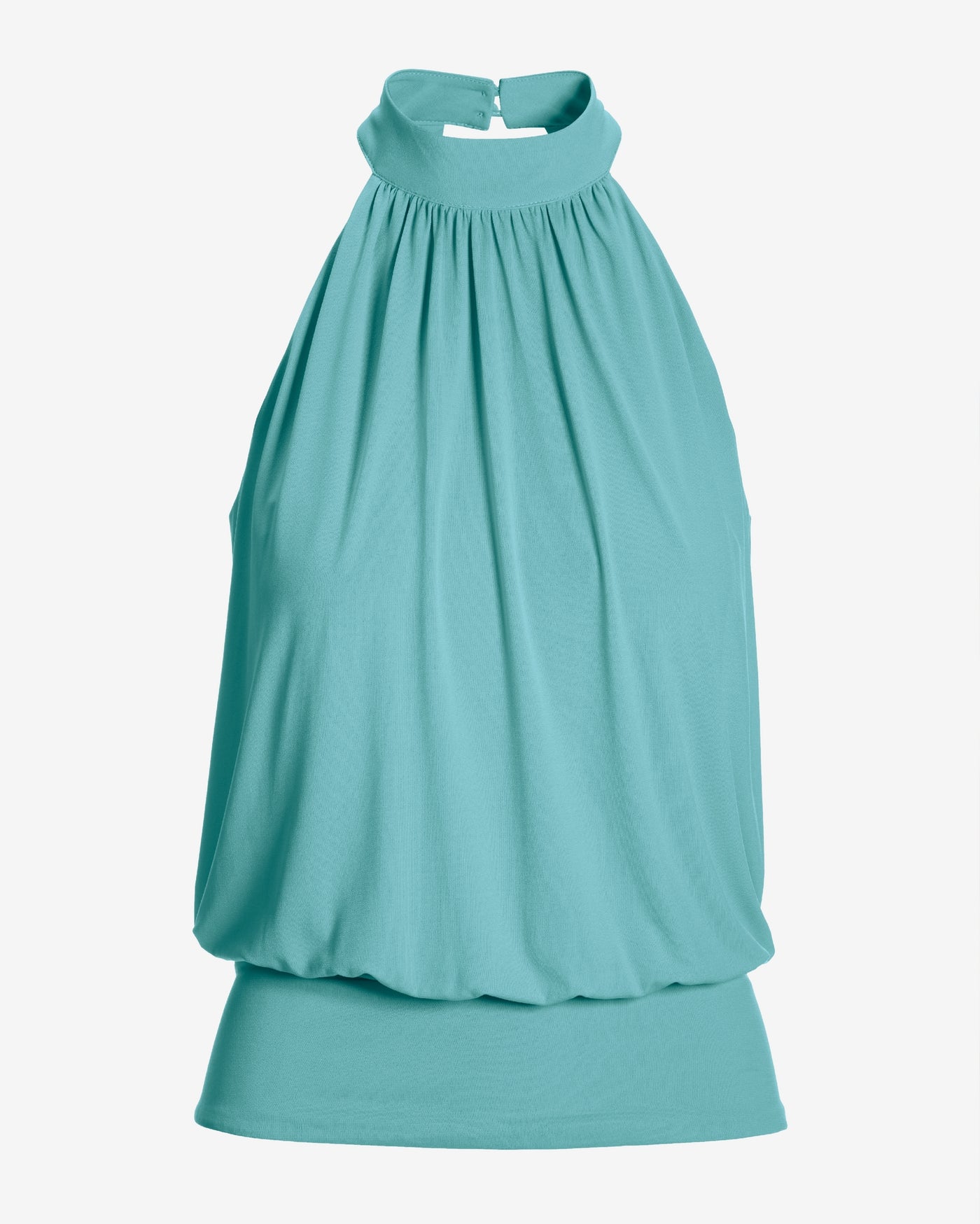 Halter Banded-Bottom Mock-Neck Knit Top Blue Topaz
