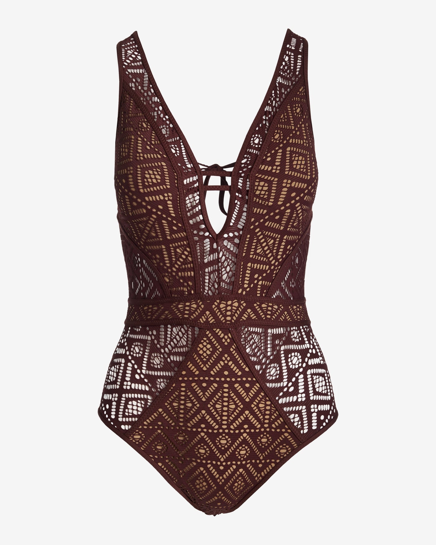 Becca Crochet Plunge One Piece Mocha