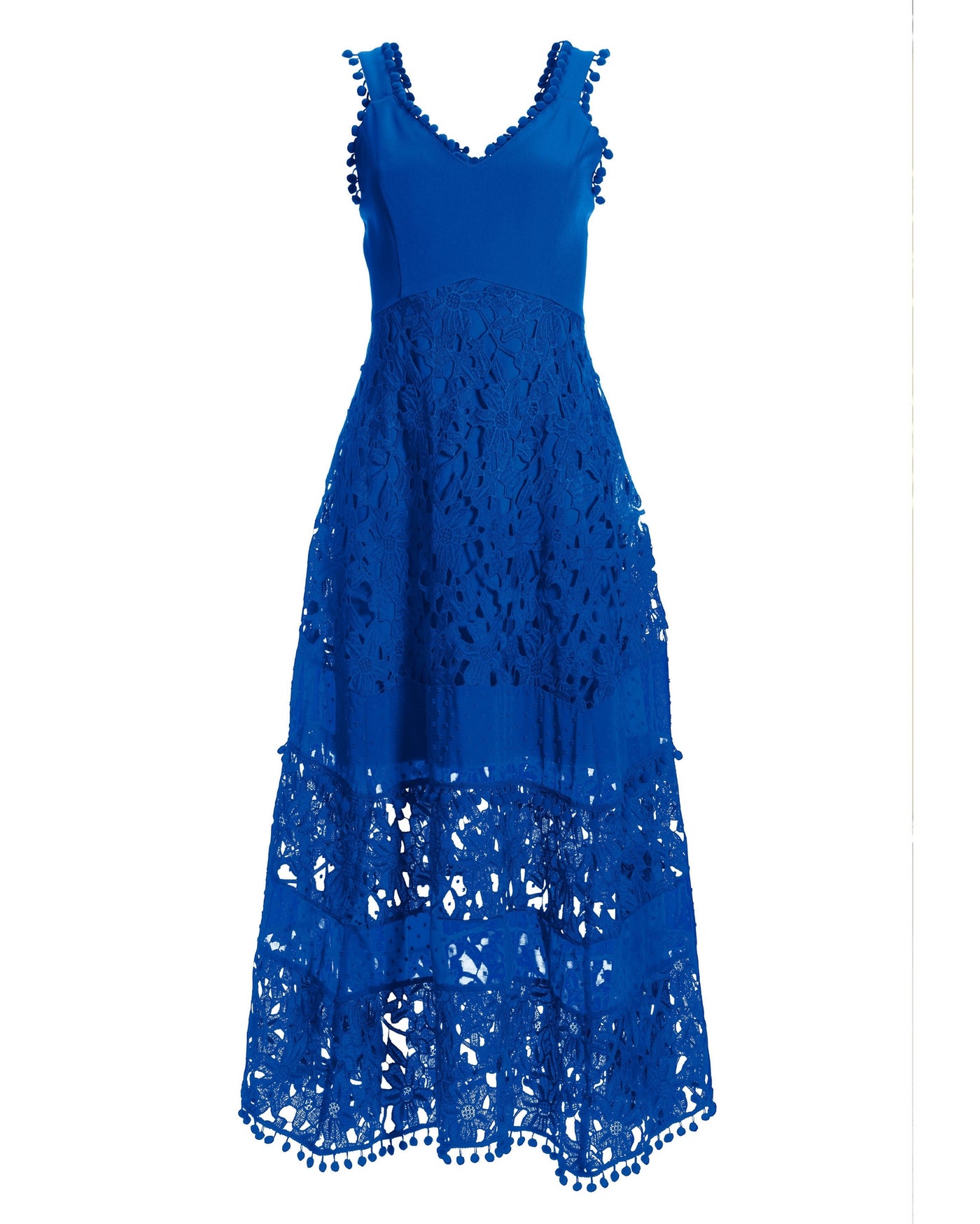 Mixed Media Lace Pom Pom Dress Princess Blue
