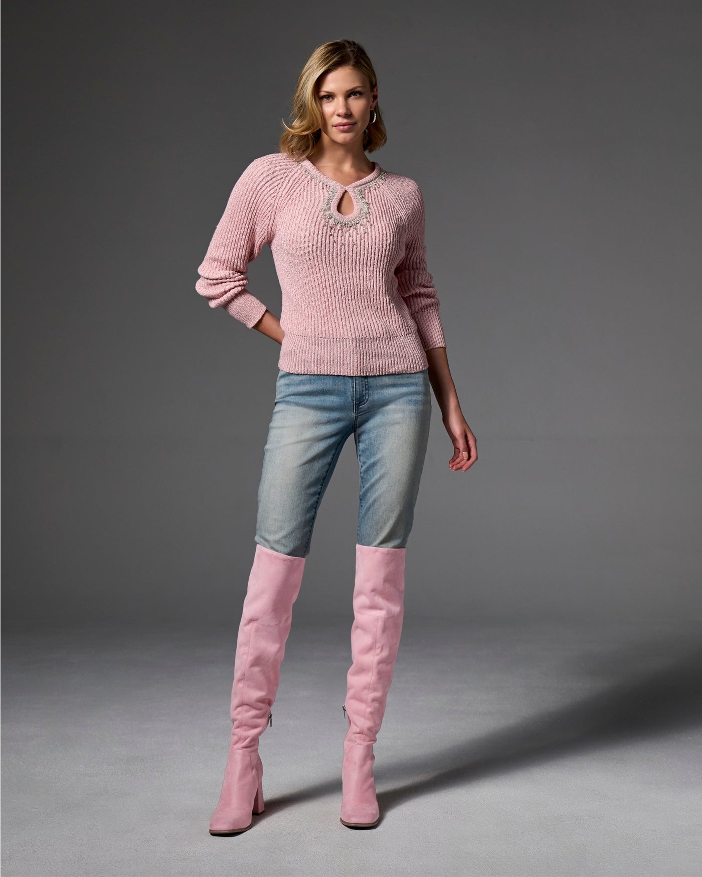 Over the Knee Square Toe Boot Pink