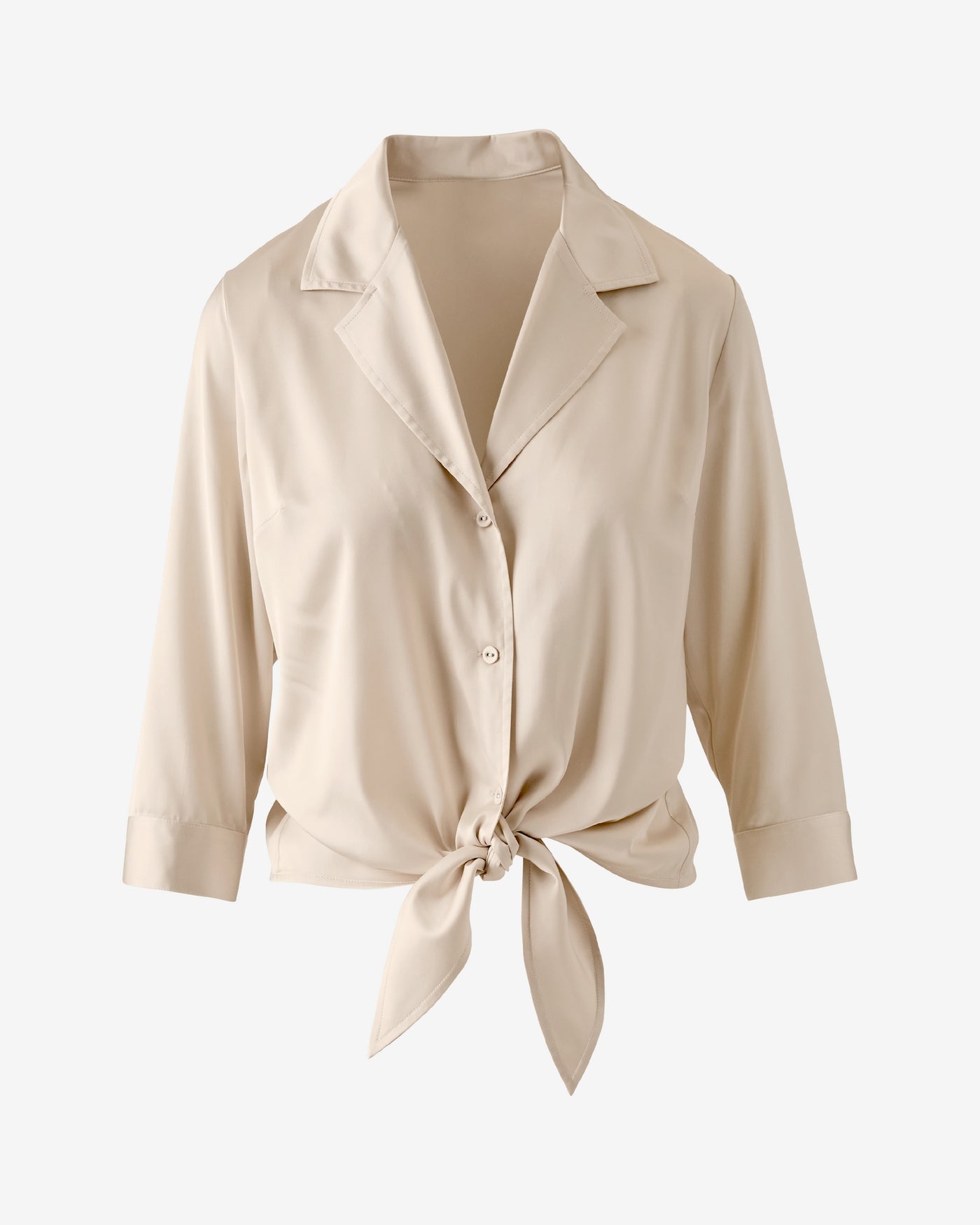 Charmeuse Notched Collar Tie Front Shirt Sandshell