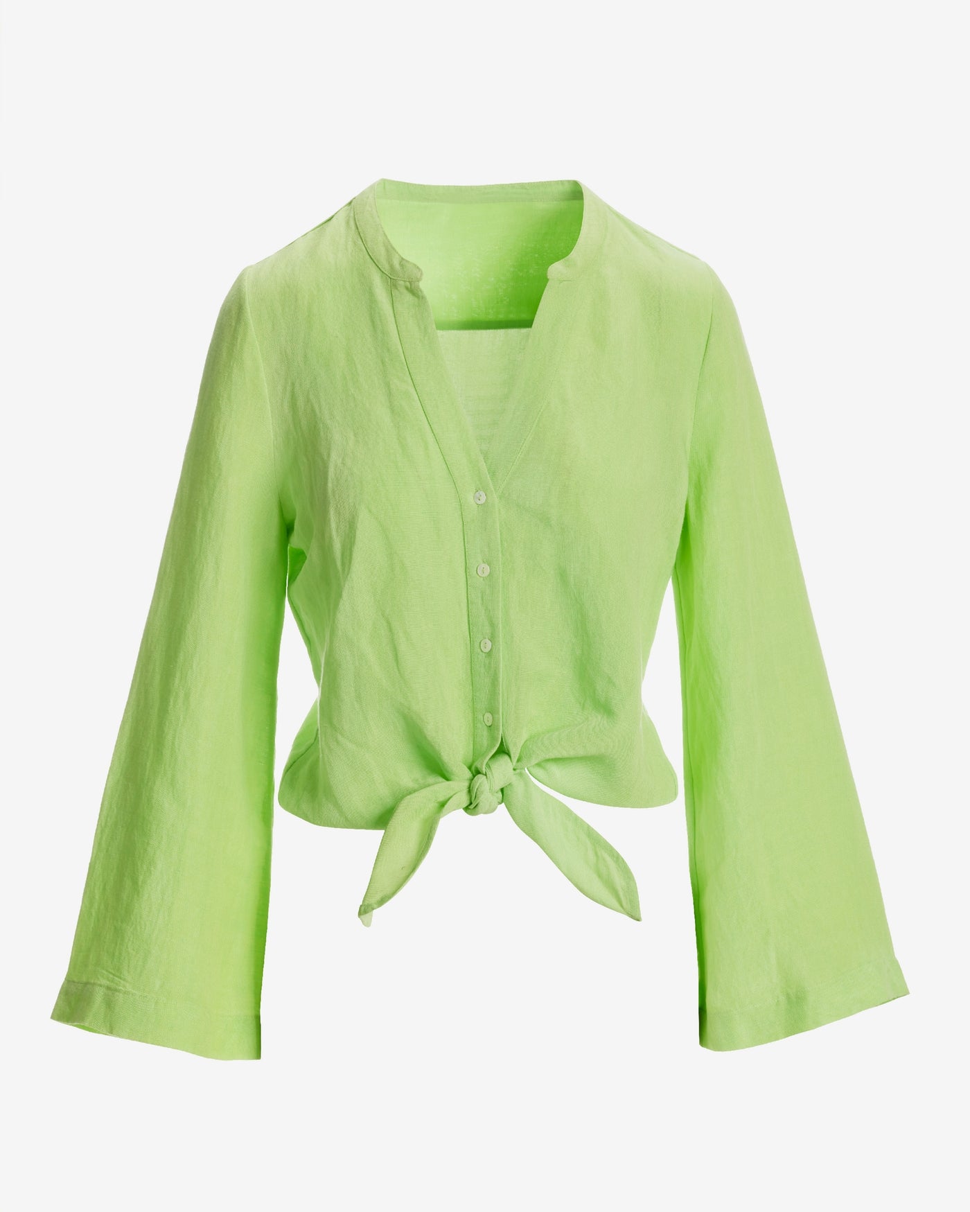 Linen Flare Sleeve Tie Front Shirt Paradise Green