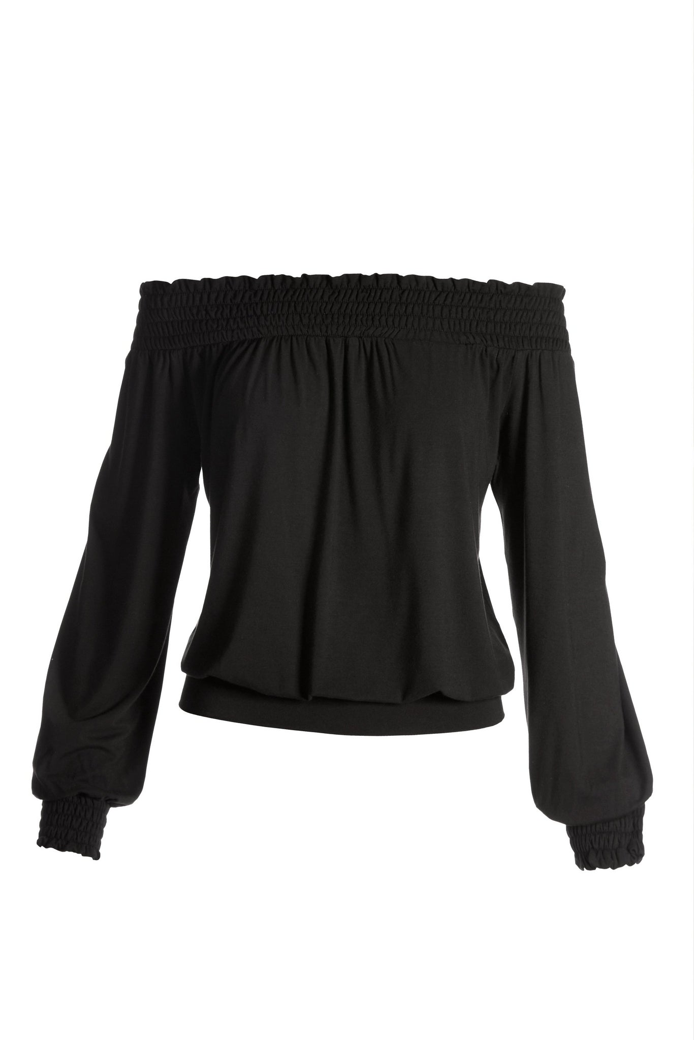 Off the Shoulder Smocked Knit Top Black