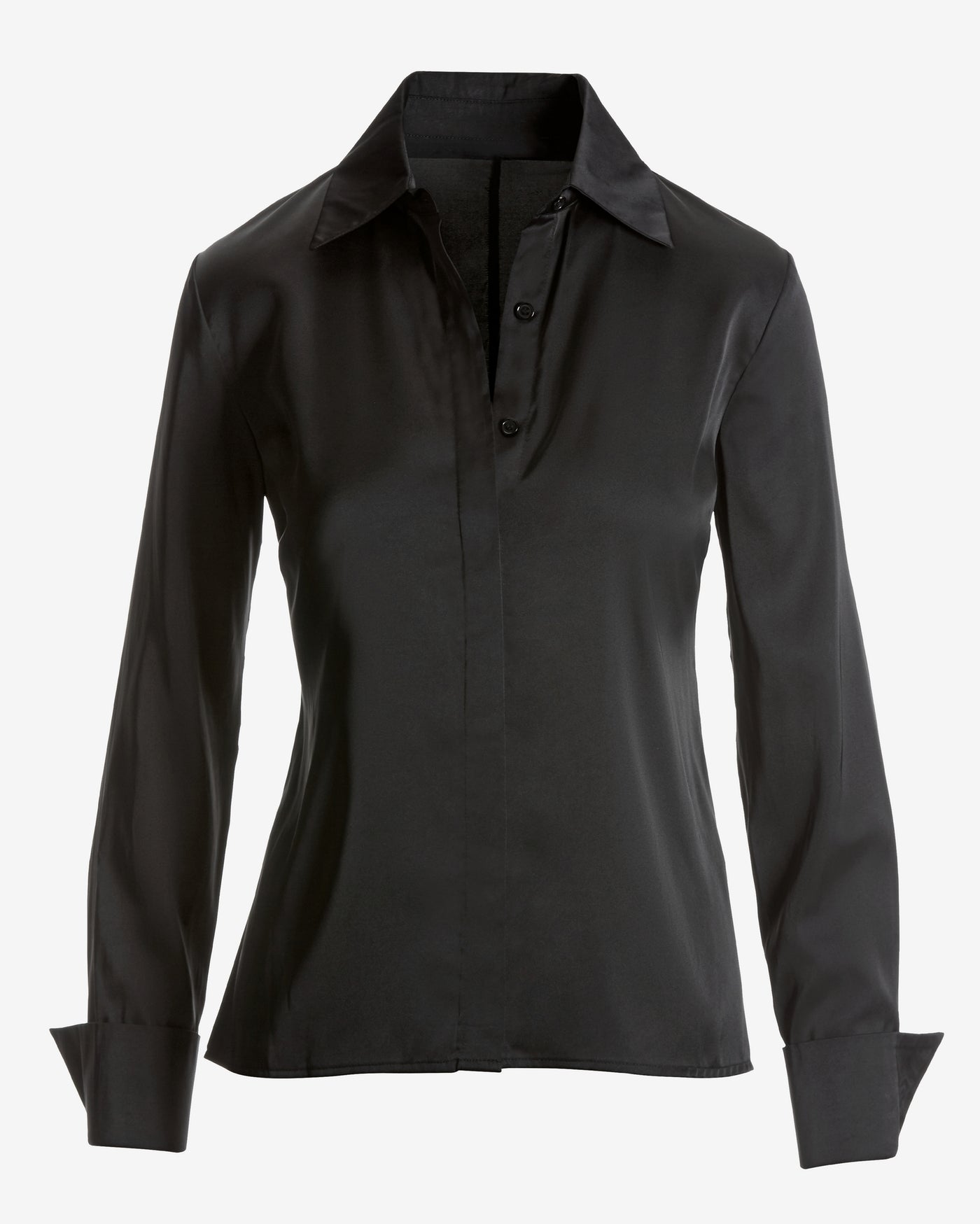 Sophia Button-Up Charmeuse Blouse Black