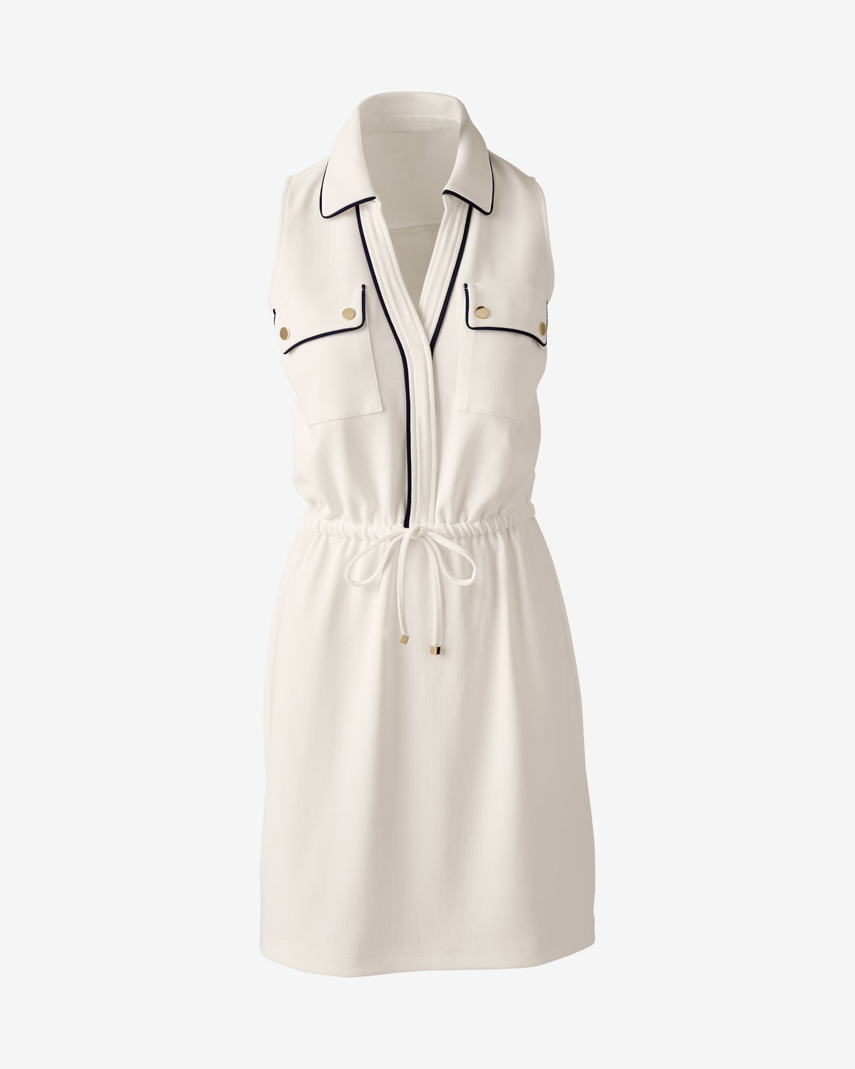 Beyond Travel Piped Chic Drawstring Utility Dress Ivory Coast