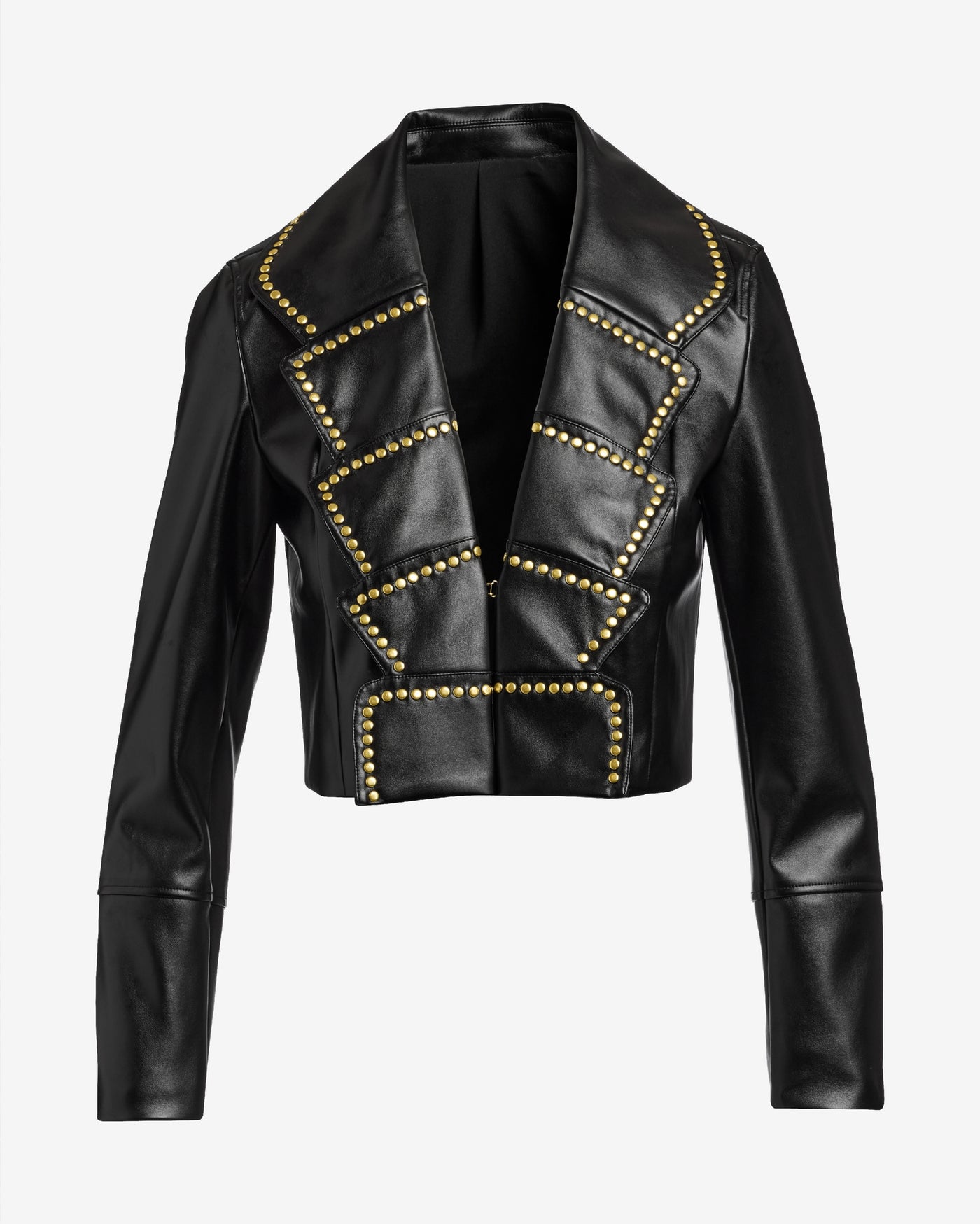 Studded Scalloped Faux Leather Jacket Black