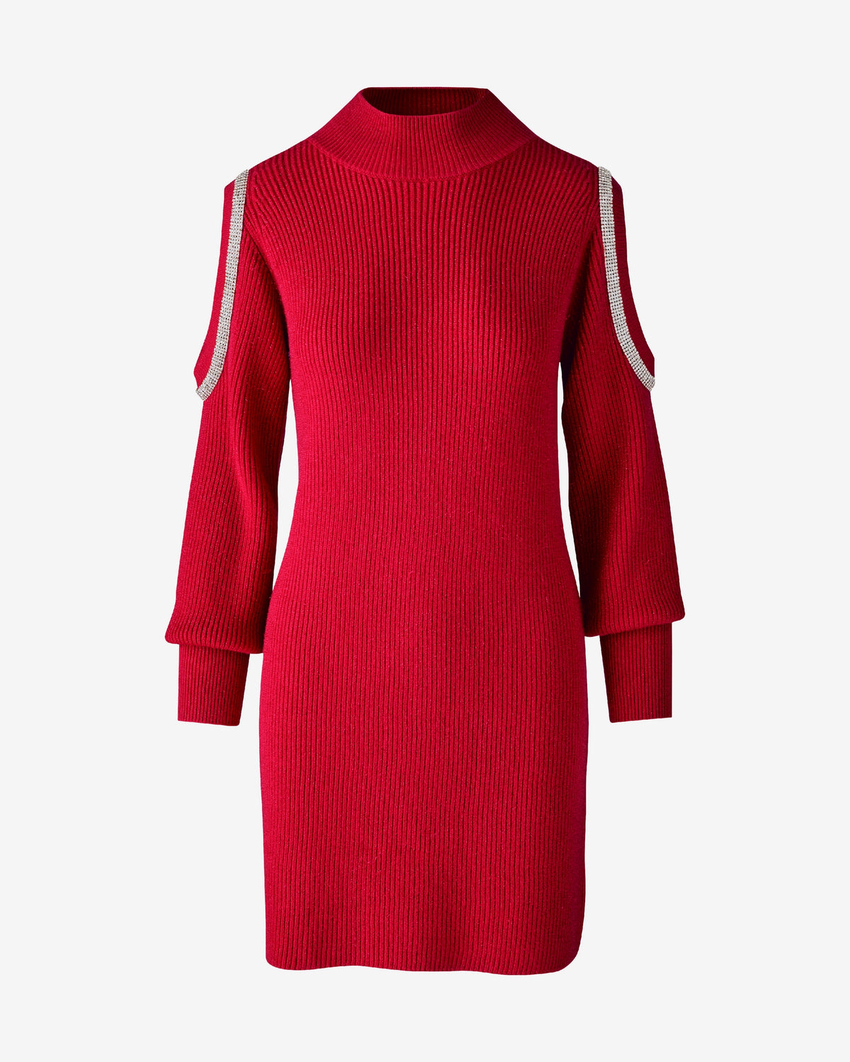 Embellished Cold Shoulder Sweater Dress Racing Red