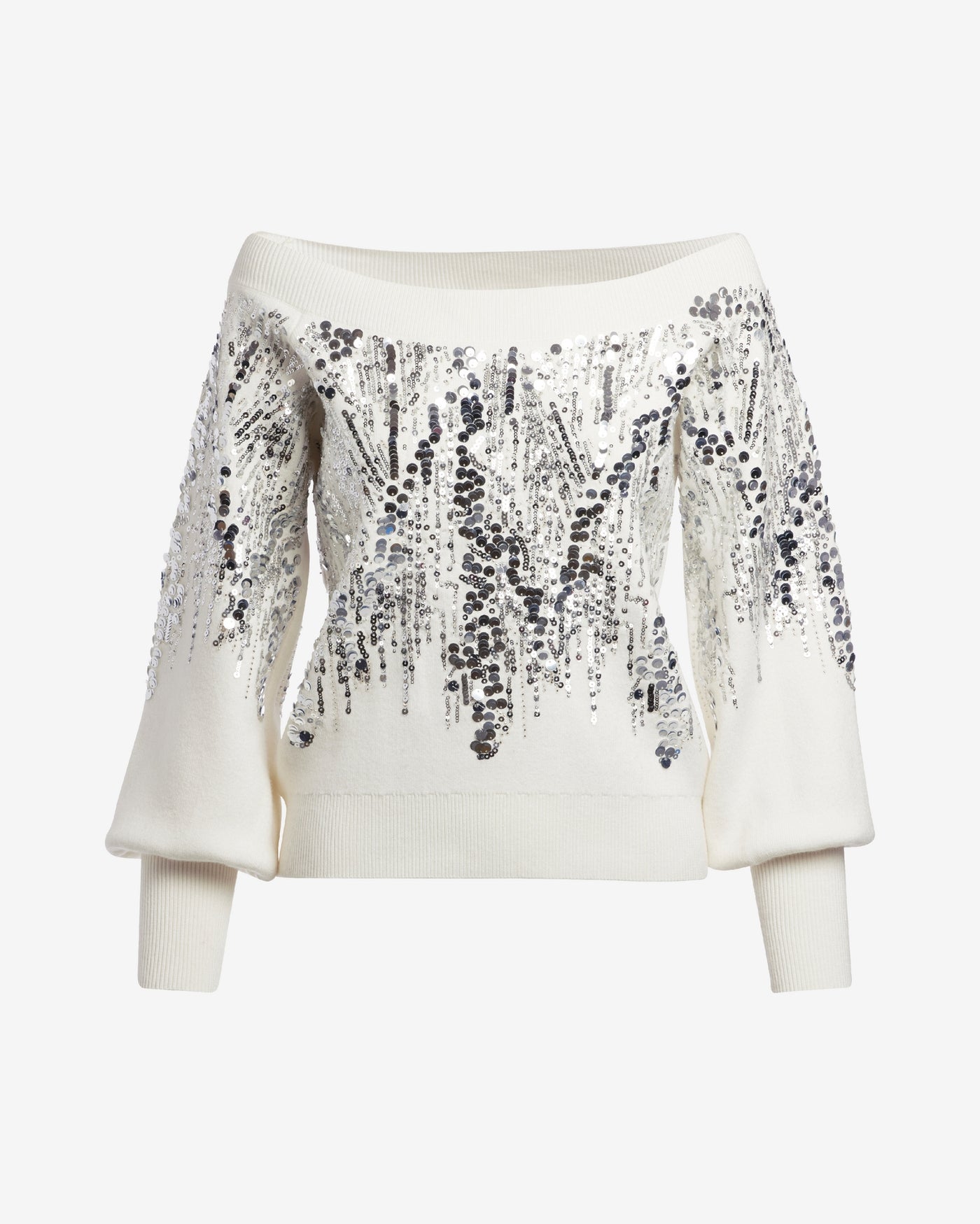 Sequin Embellished Slouchy Sweater Off White Silver