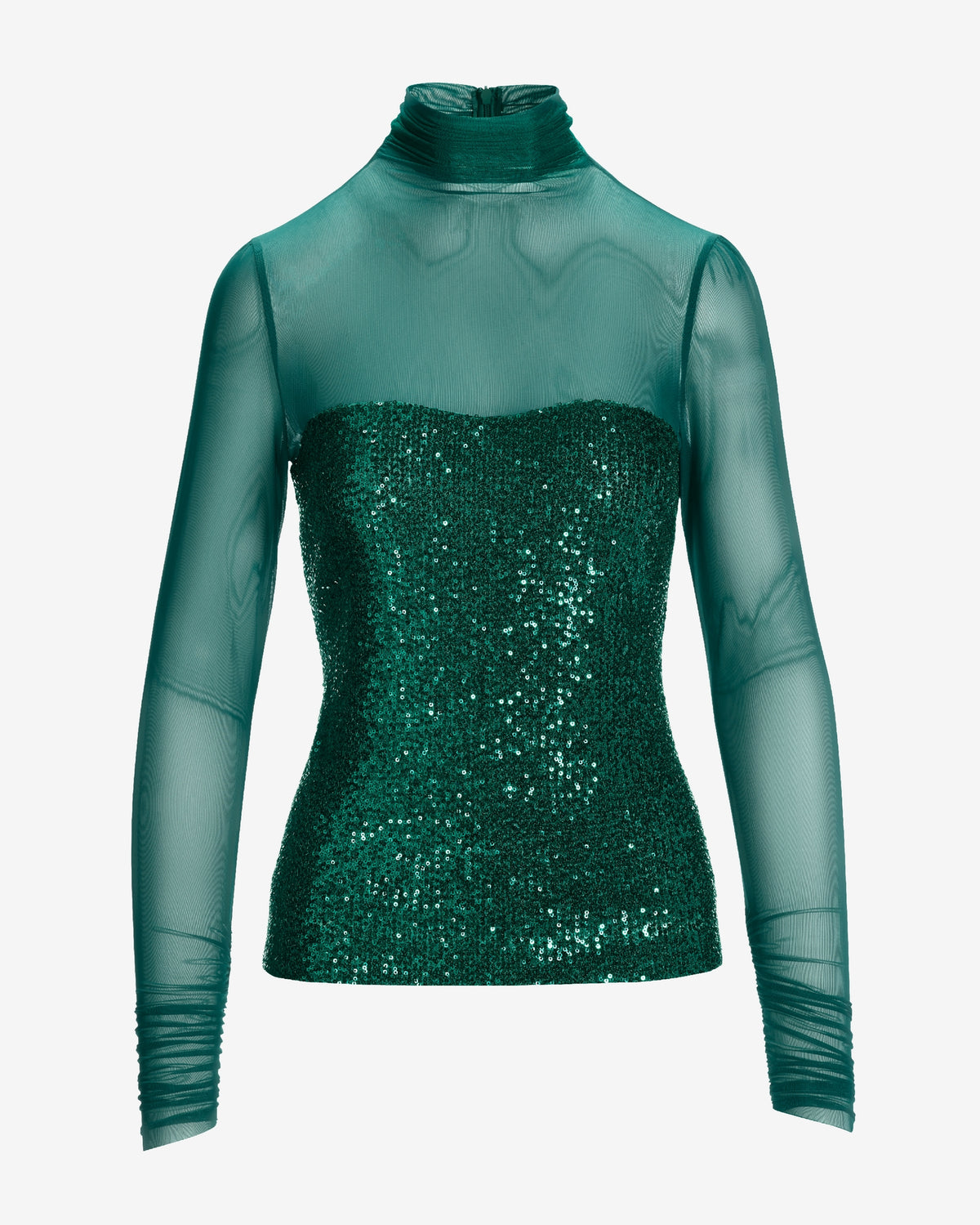 Sequin Sheer Top Deep Emerald