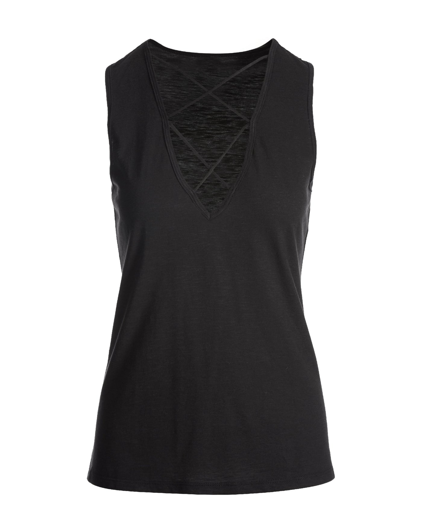 Plunging X Neck Slub Tank Black