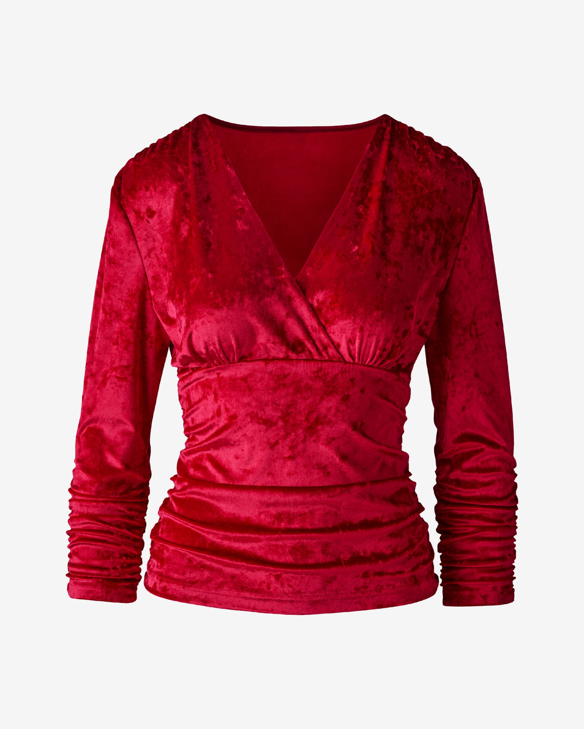 3/4 Sleeve Velvet Surplice Top Red