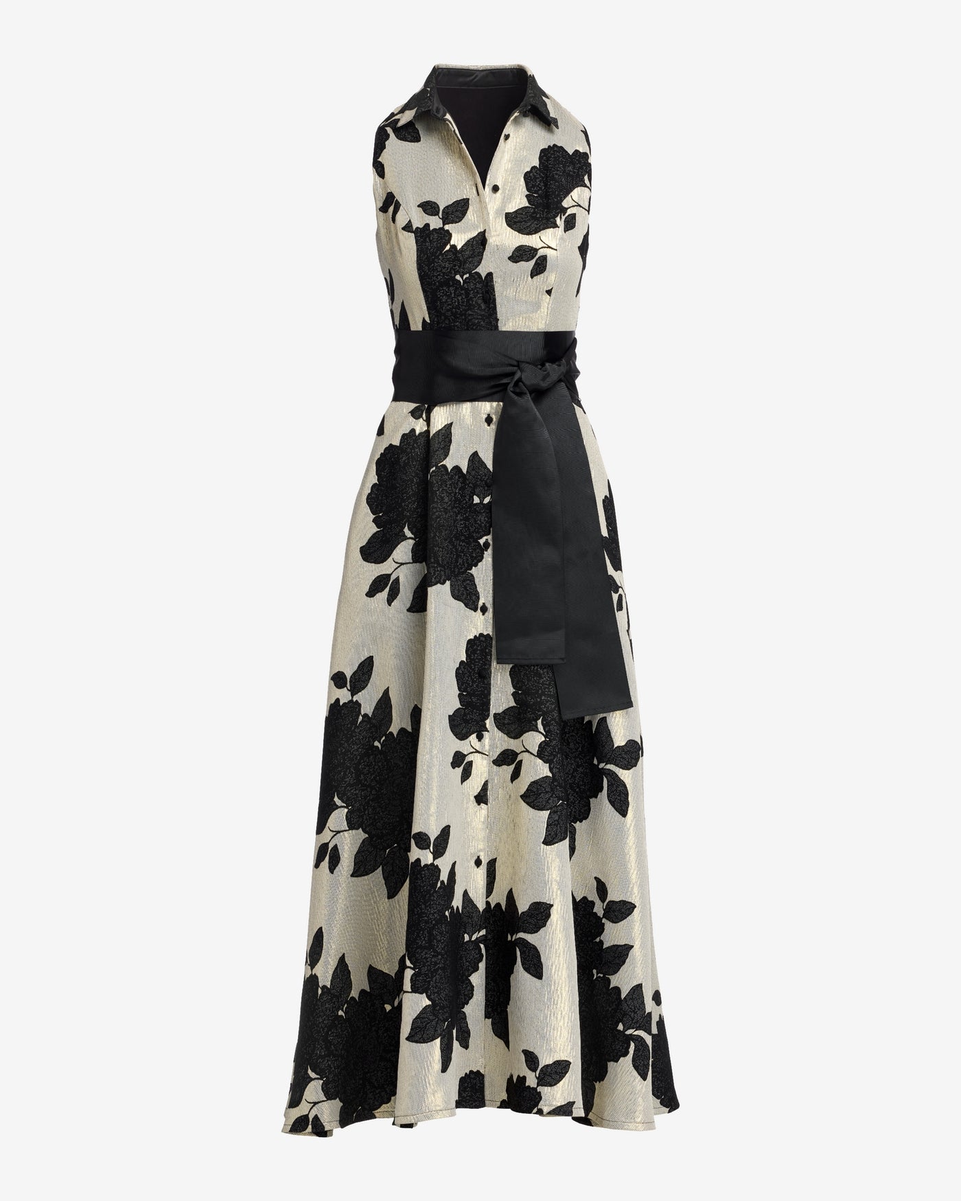 Metallic Jacquard Floral Shirt Dress Black Multi