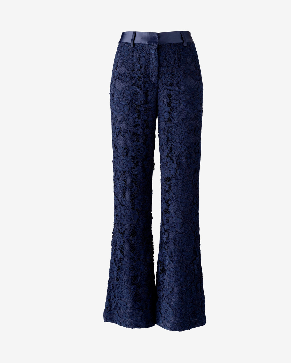 Mixed Media Lace & Satin Wide Leg Trouser Pant Navy