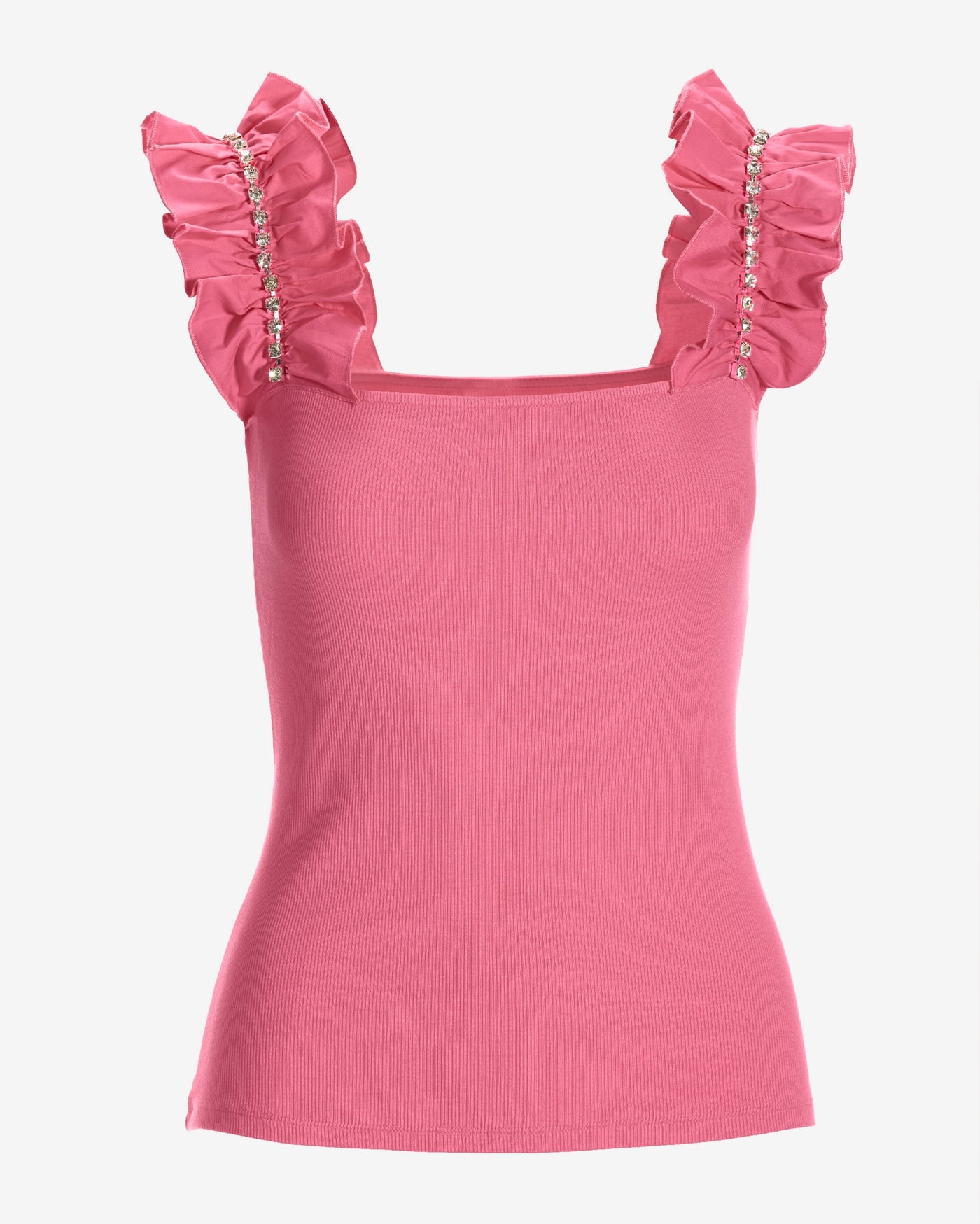 Rhinestone Ruffle Sleeve Tank Top Aurora Pink
