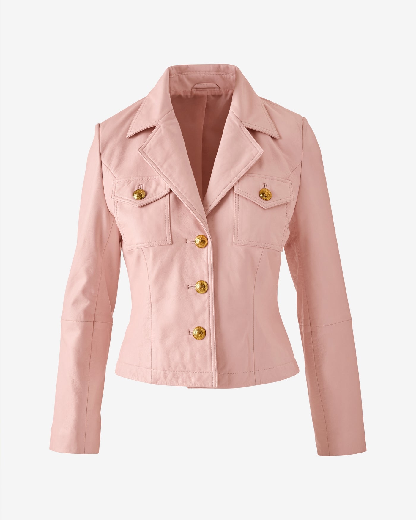 Meet and Greet Crest Button Leather Jacket Blush