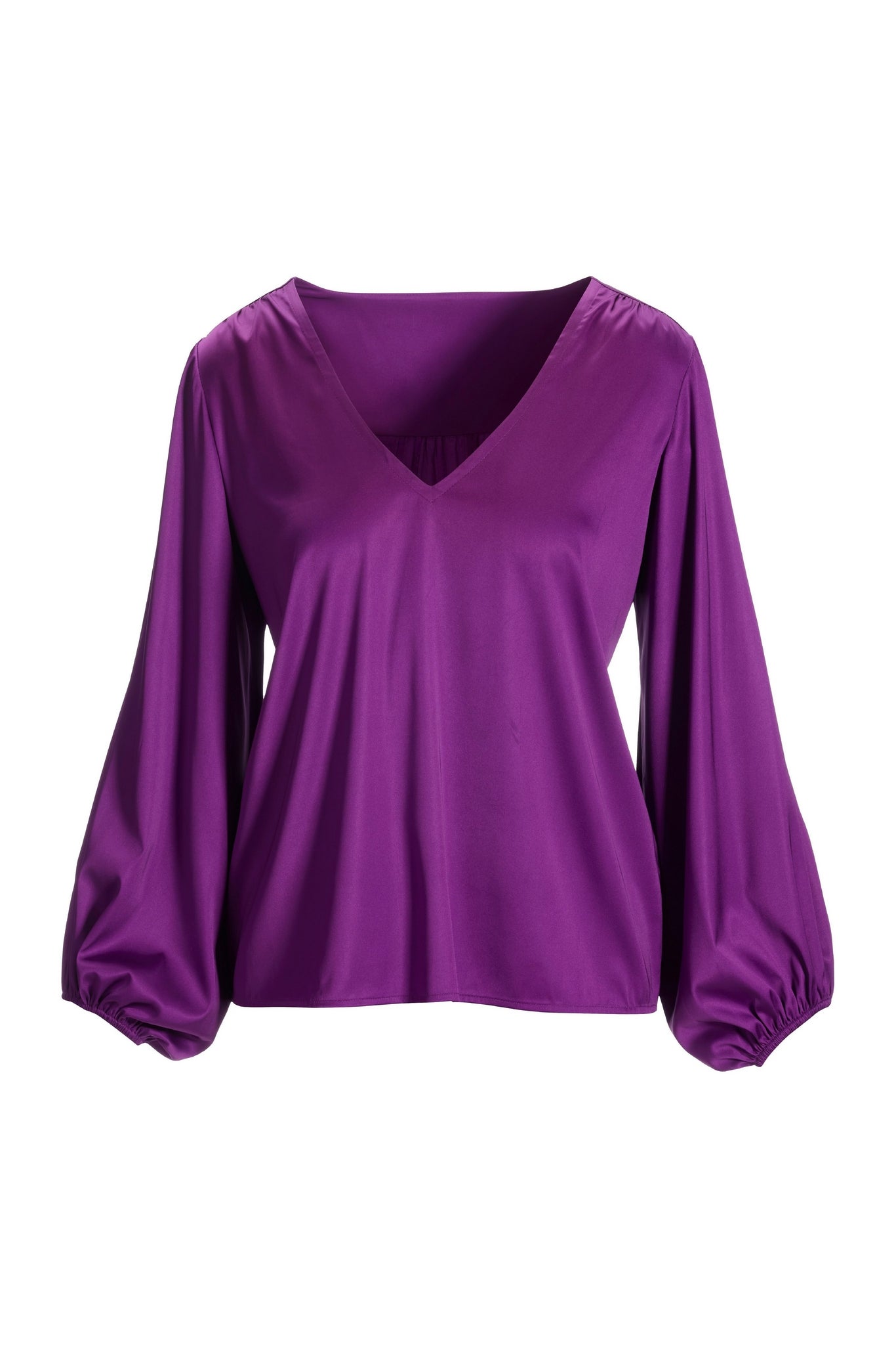 Scarlett V-Neck Charmeuse Blouse Purple Cactus Flower
