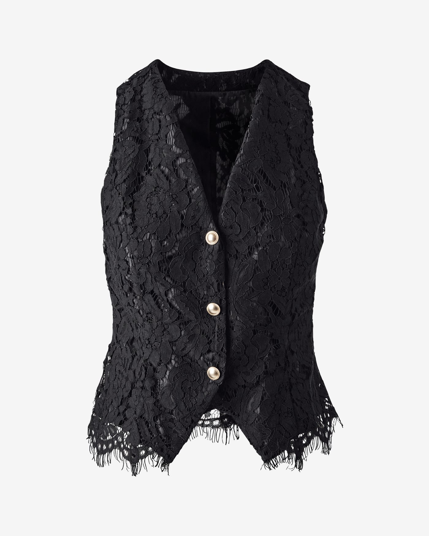 V Neck Scallop Lace Cut Away Vest Black