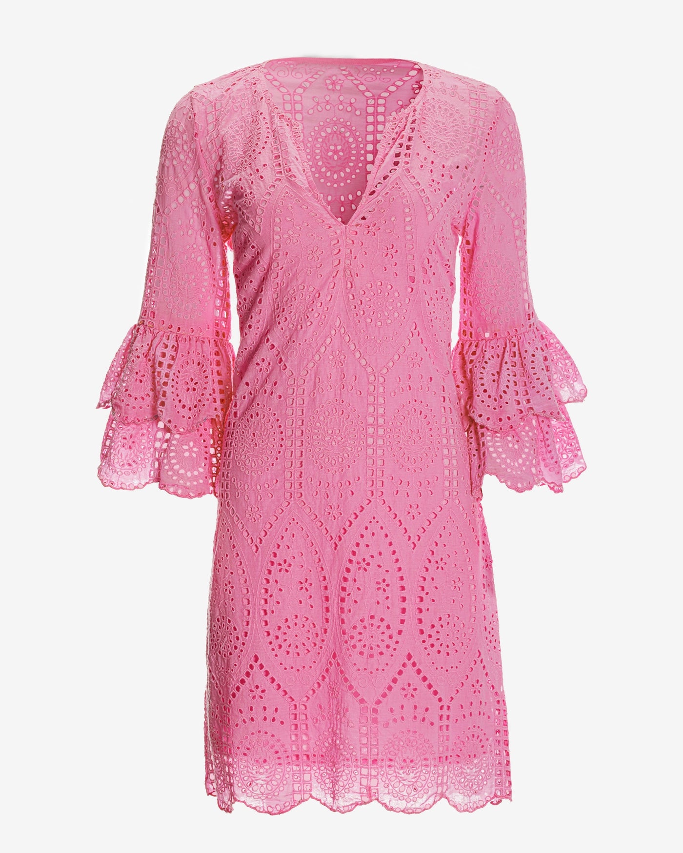 Eyelet Tiered Sleeve Tunic Dress Begonia Pink