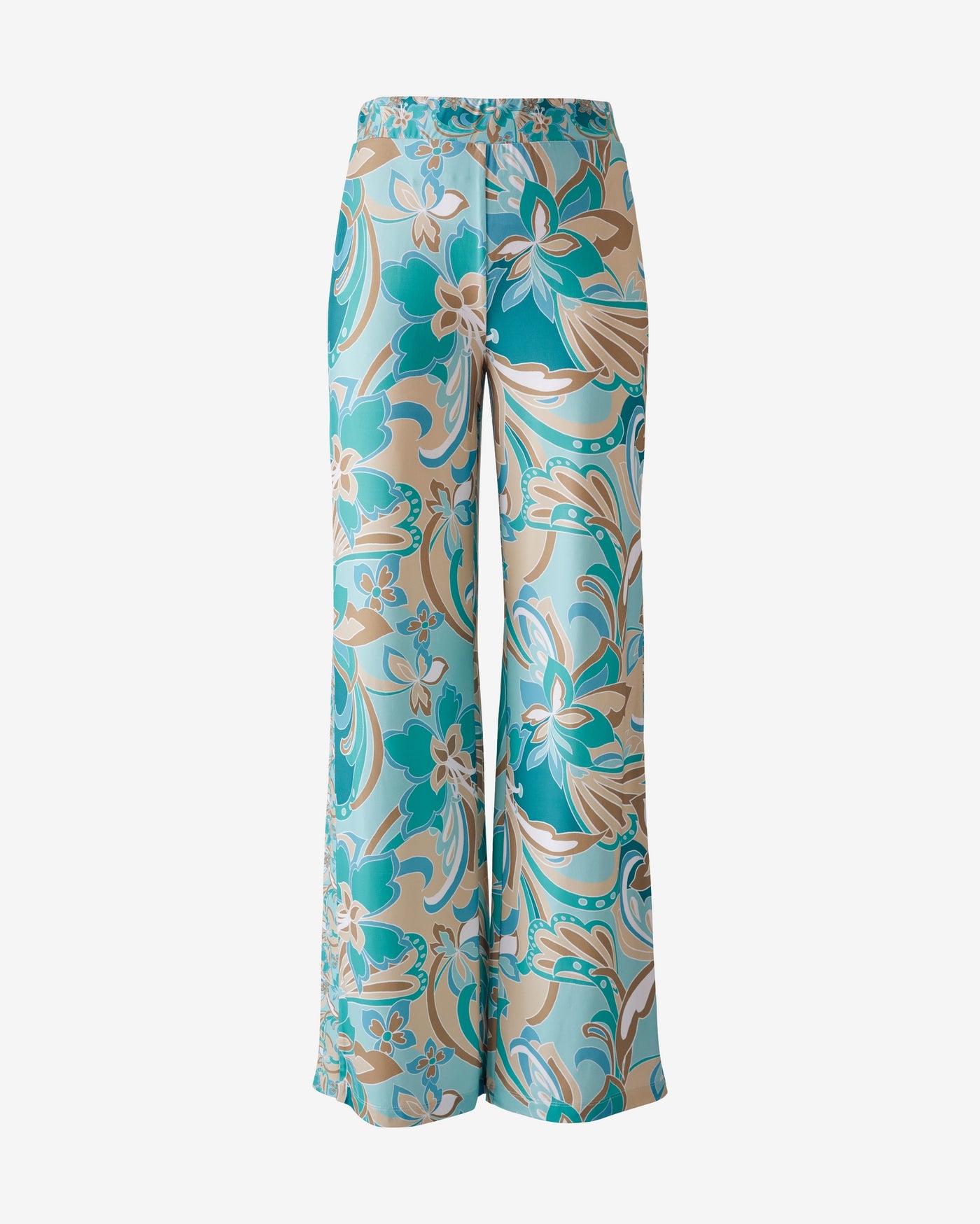 Border Abstract Print Side Slit Pant Agua Abstract