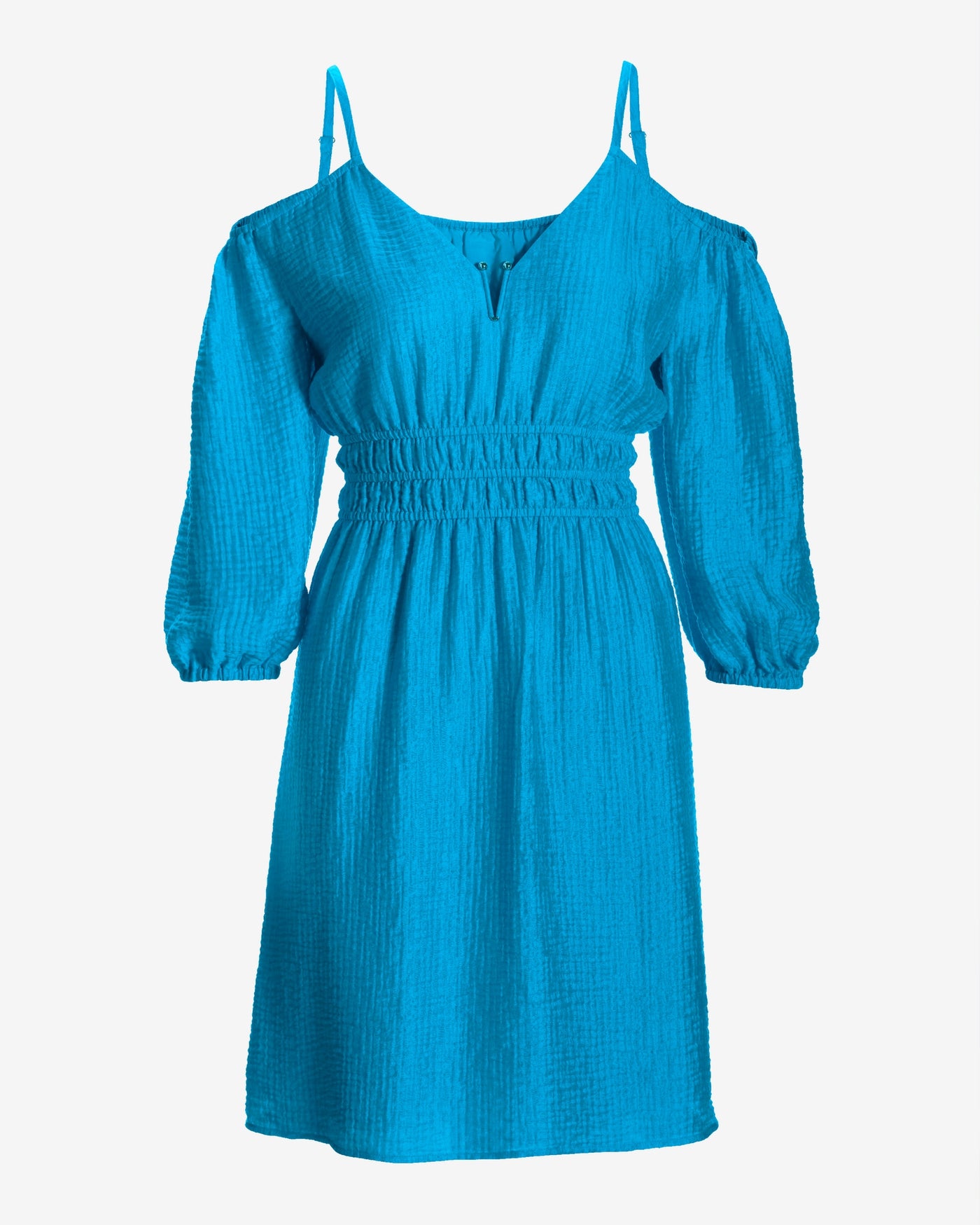 Luxe Gauze Cold Shoulder A Line Dress Splash Blue