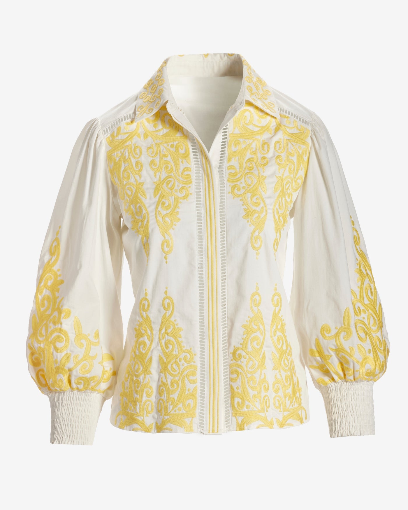 Hamptons Scroll Detail Button Up Shirt Lemon Drop