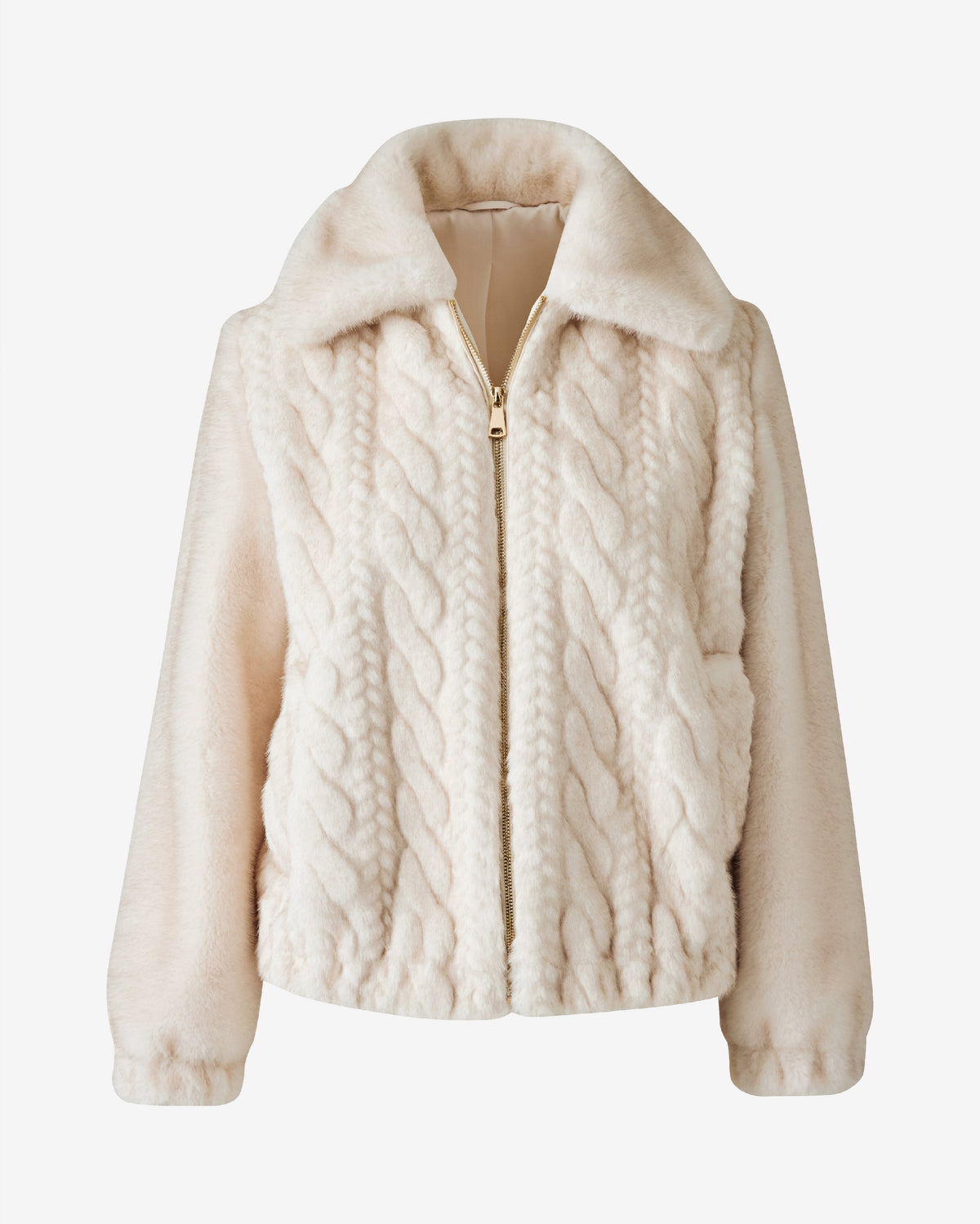 Cable Trim Faux Fur Chubby Gray Multi