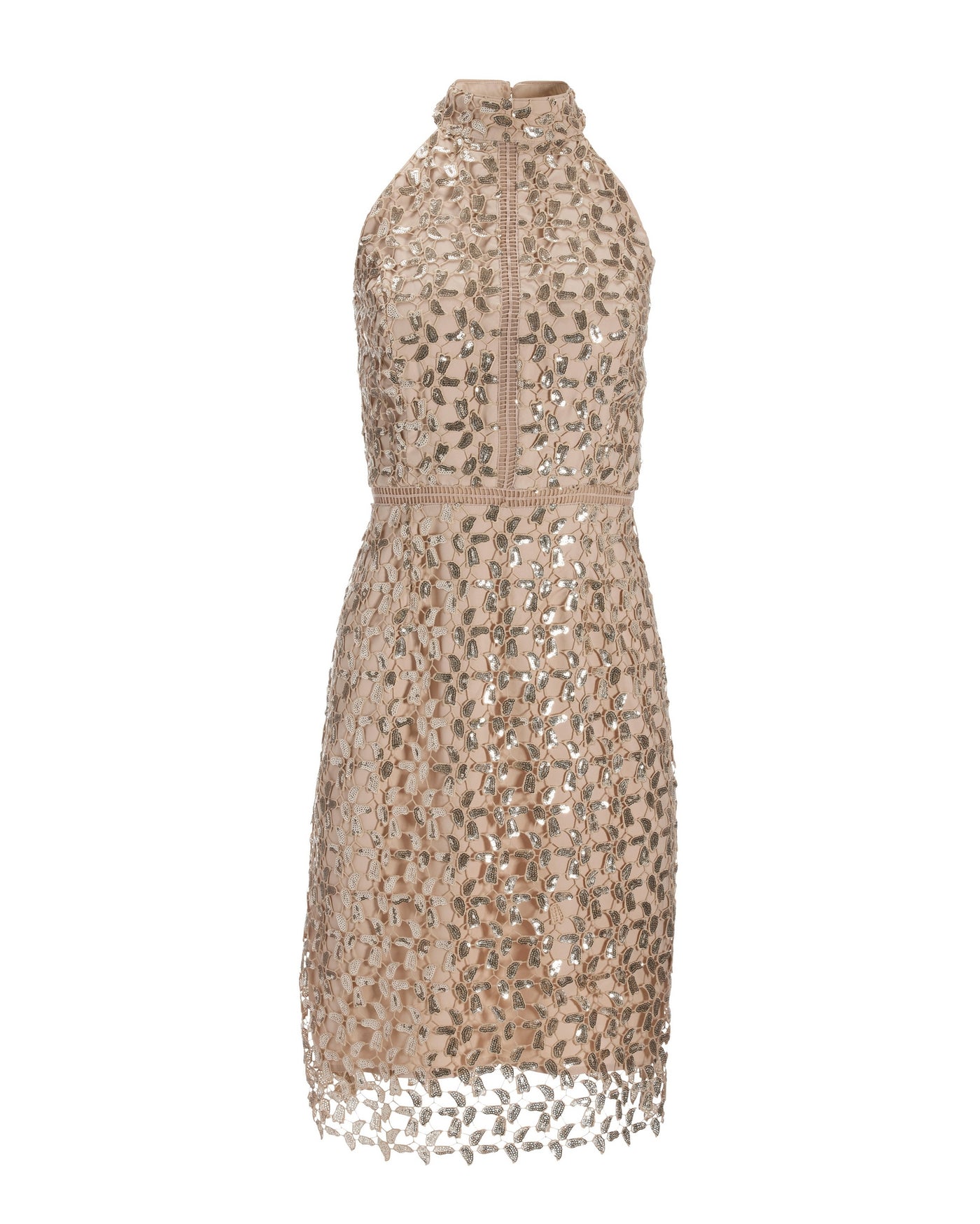 Sequin Lace Mock Neck Sheath Dress Champagne