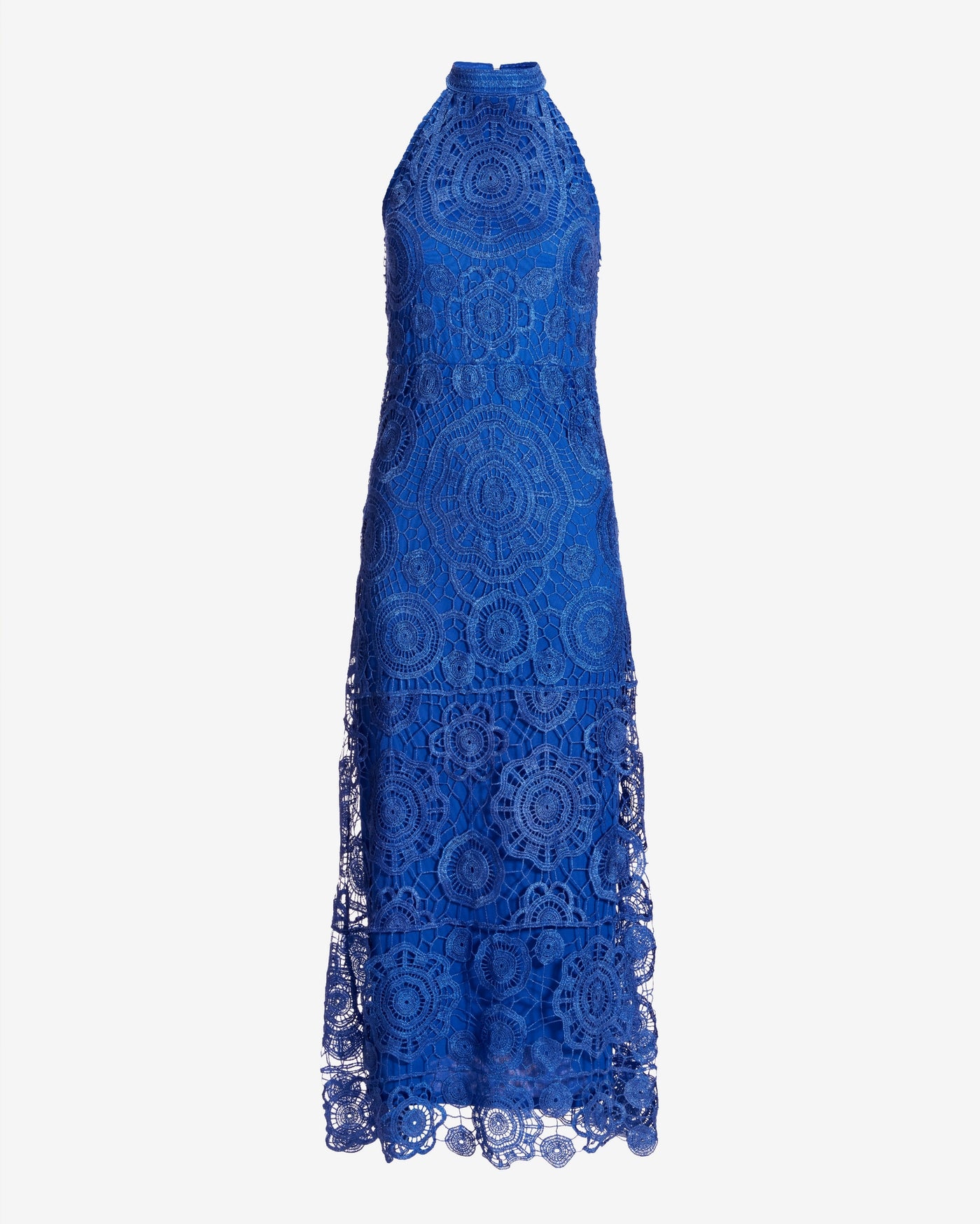 Medallion Crochet Halter Ankle Length Dress Cobalt Blue