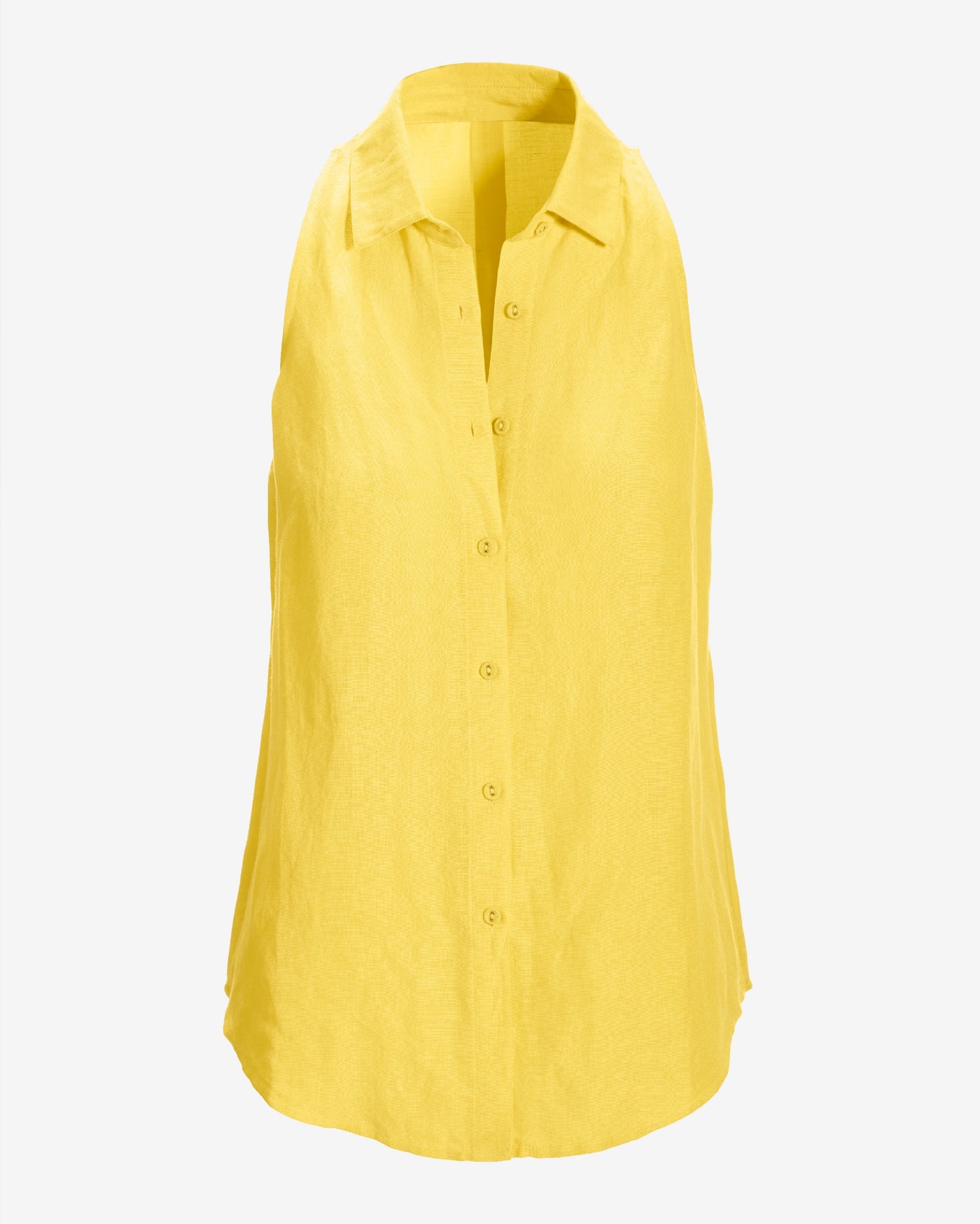 Linen Sleeveless Button-Front Shirt Lemon Drop