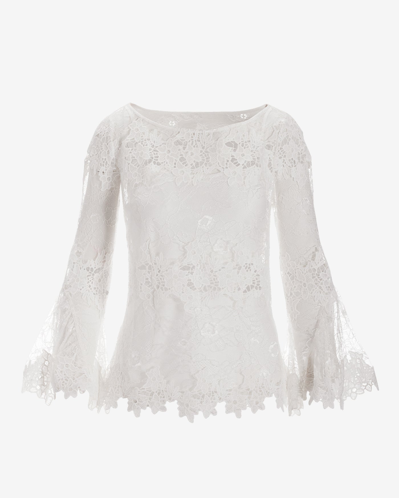 Flare Sleeve Boat Neck Lace Blouse Ivory