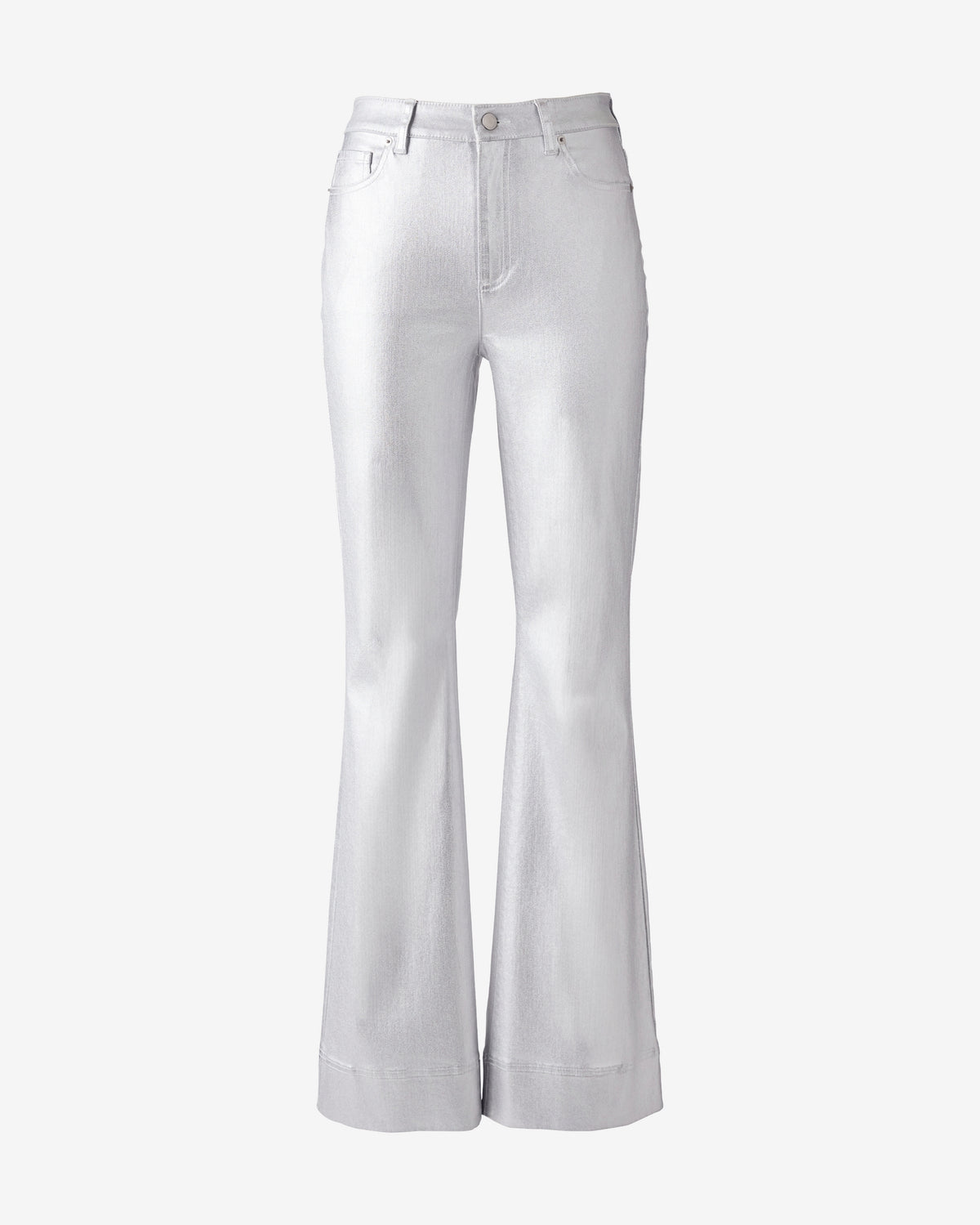 Bootcut Wide Hem Coated Denim Jean Silver Metallic