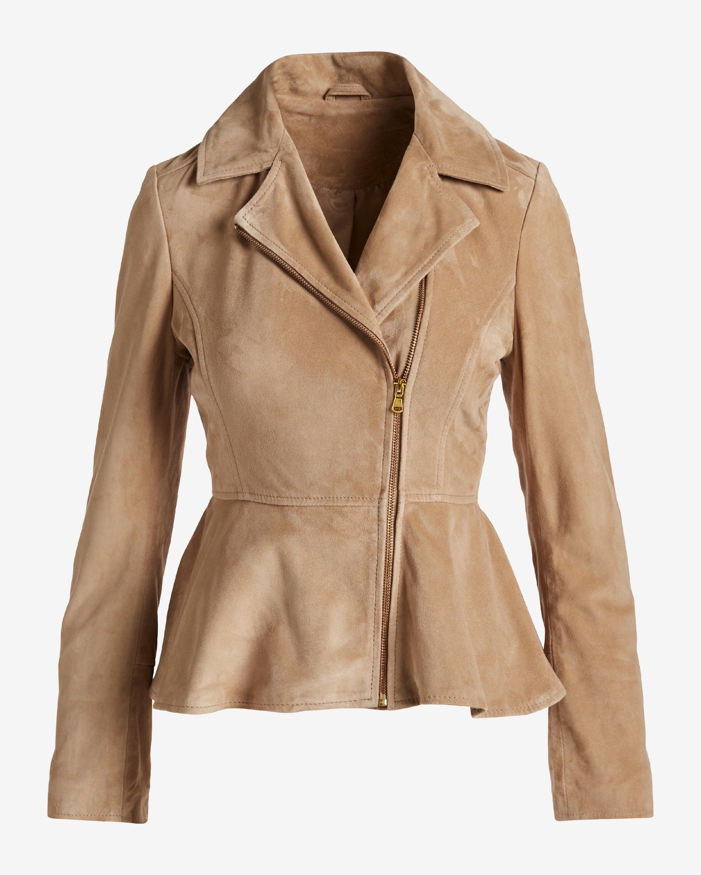 Genuine Suede Peplum Jacket Tan