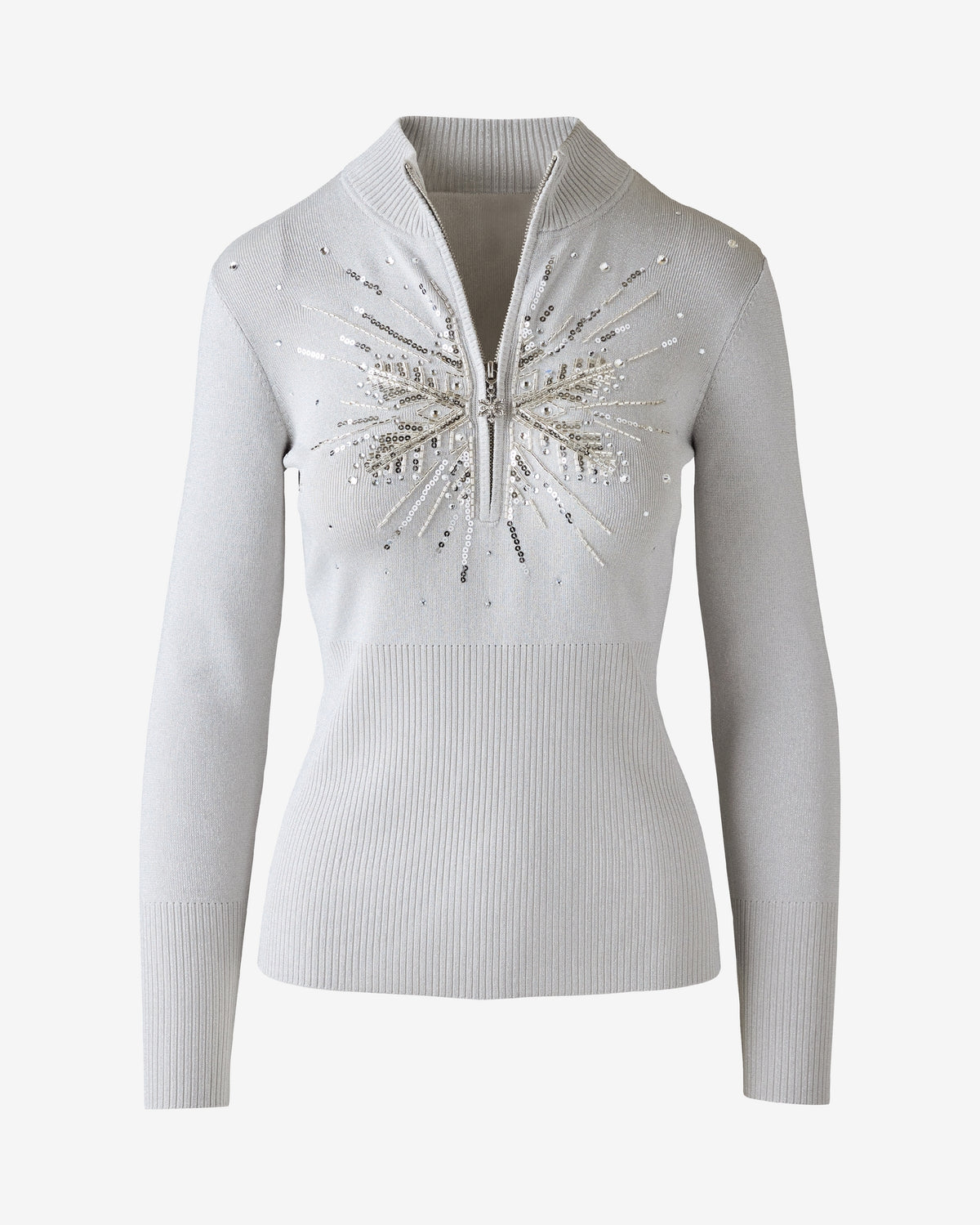 Half Zip Sparkle Snowflake Sweater Silver Sparkle
