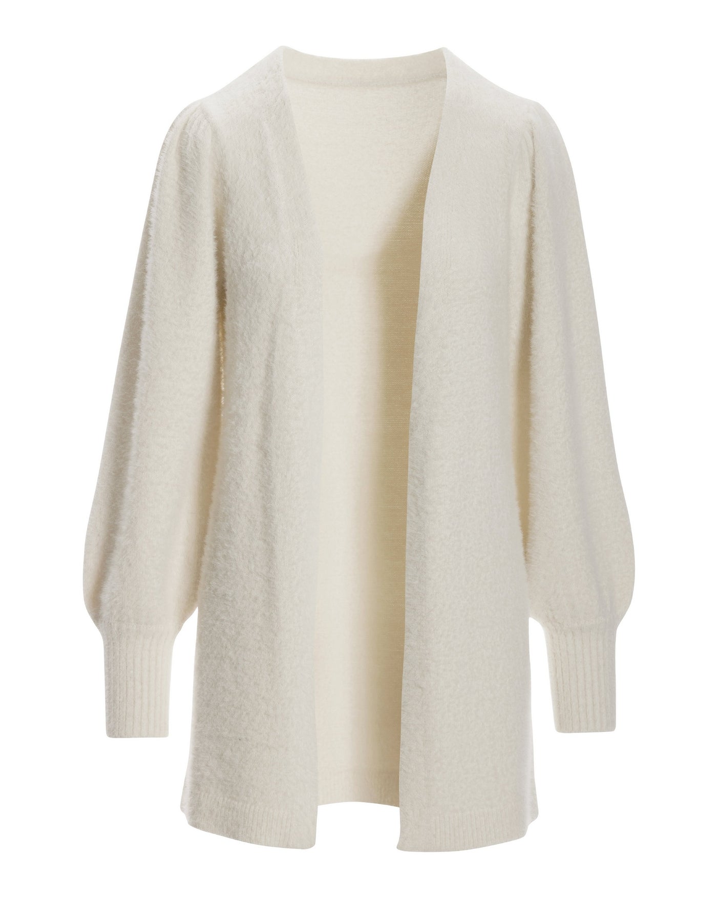 Plush Balloon Sleeve Cardigan Off White