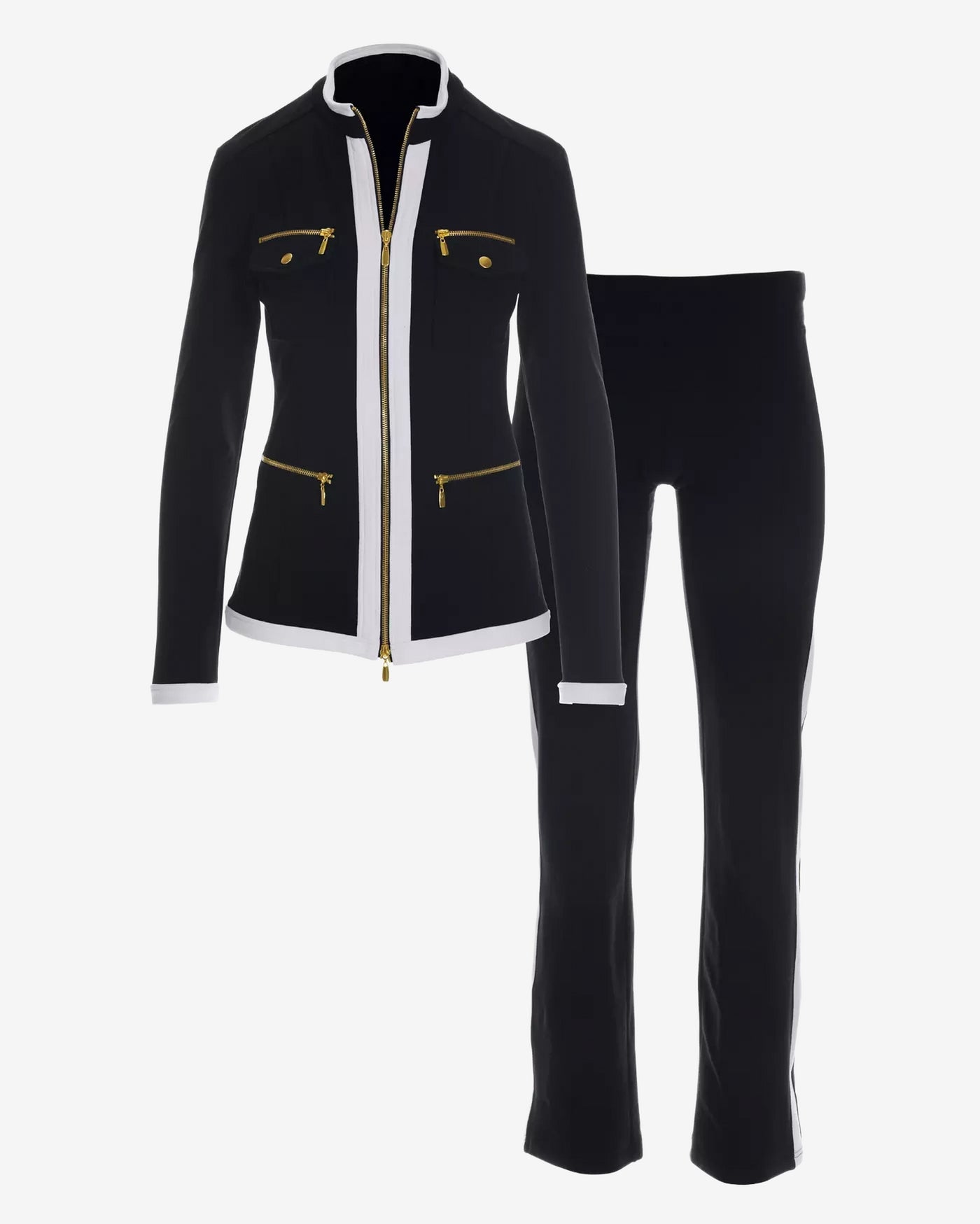 Chic Zippered Sport Coordinate Set Black/White