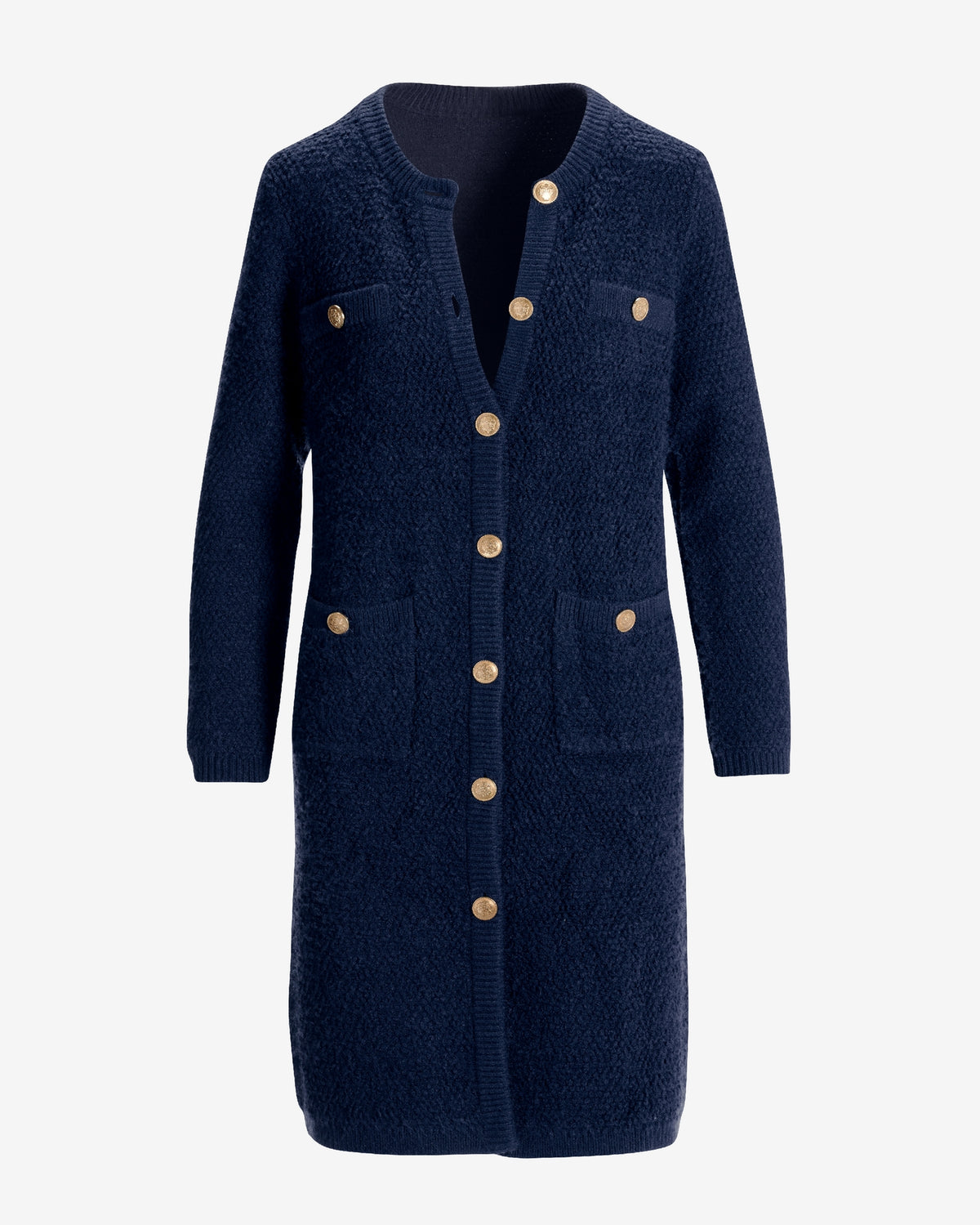 Textured Button Detail Sweater Duster Navy